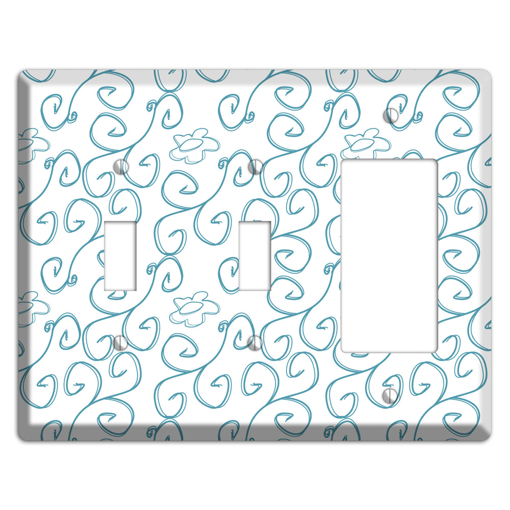 Blue Scroll Flower Contour 2 Toggle / Rocker Wallplate