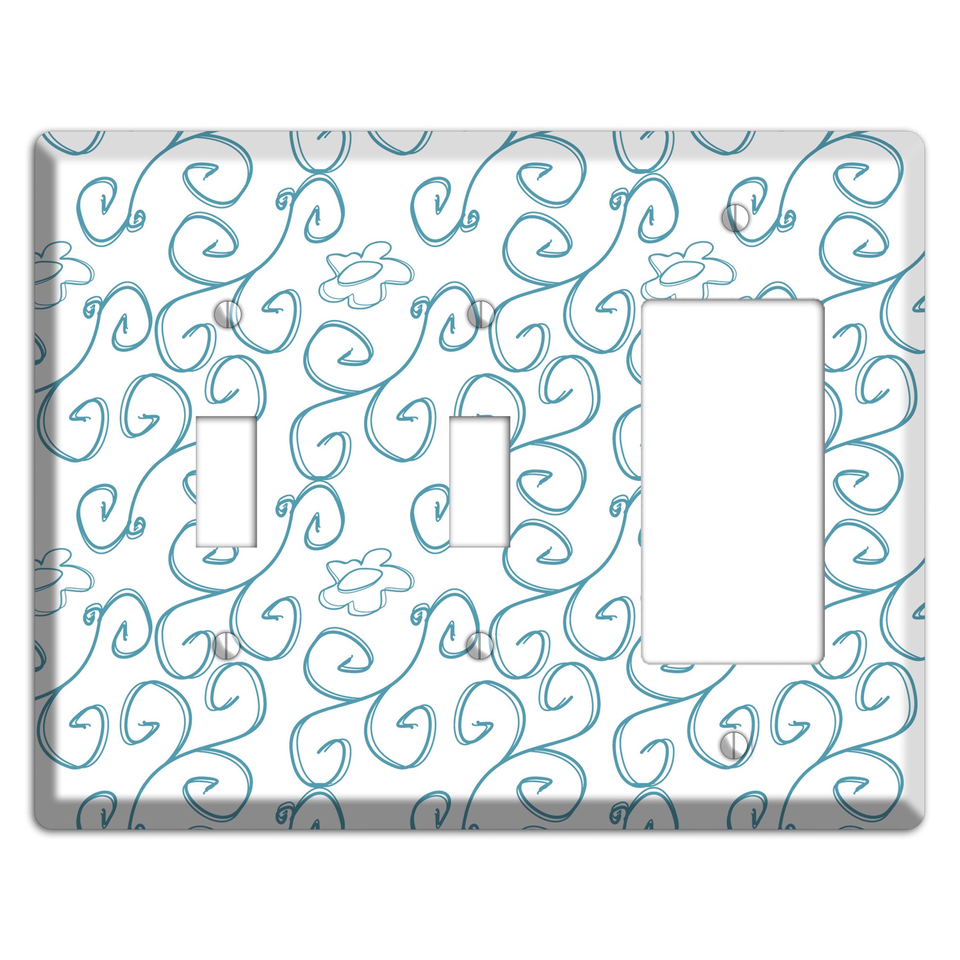 Blue Scroll Flower Contour 2 Toggle / Rocker Wallplate