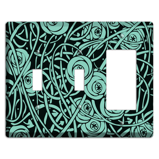 Teal Deco Floral 2 Toggle / Rocker Wallplate