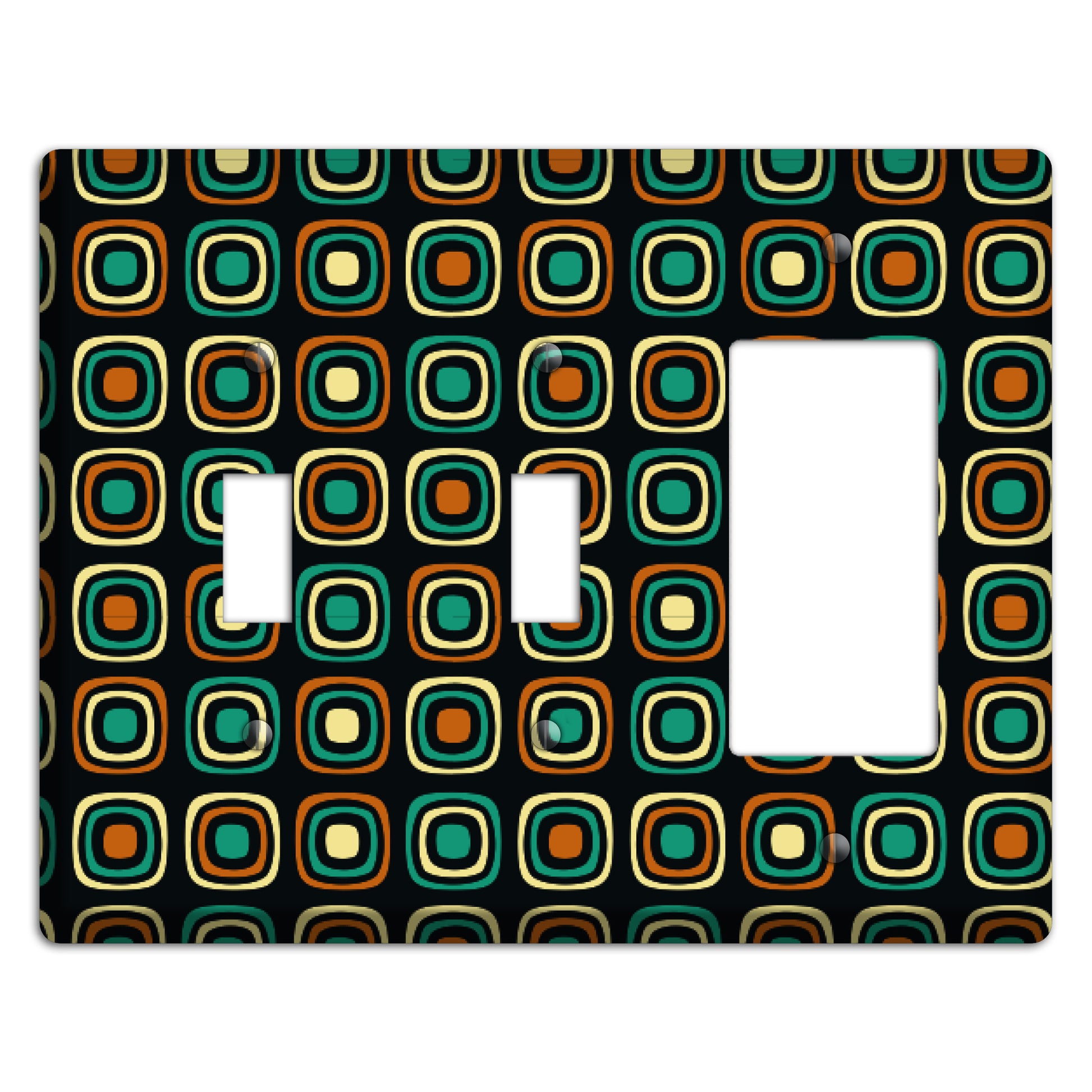 Multi Brown Umber Teal Retro Squares 2 Toggle / Rocker Wallplate