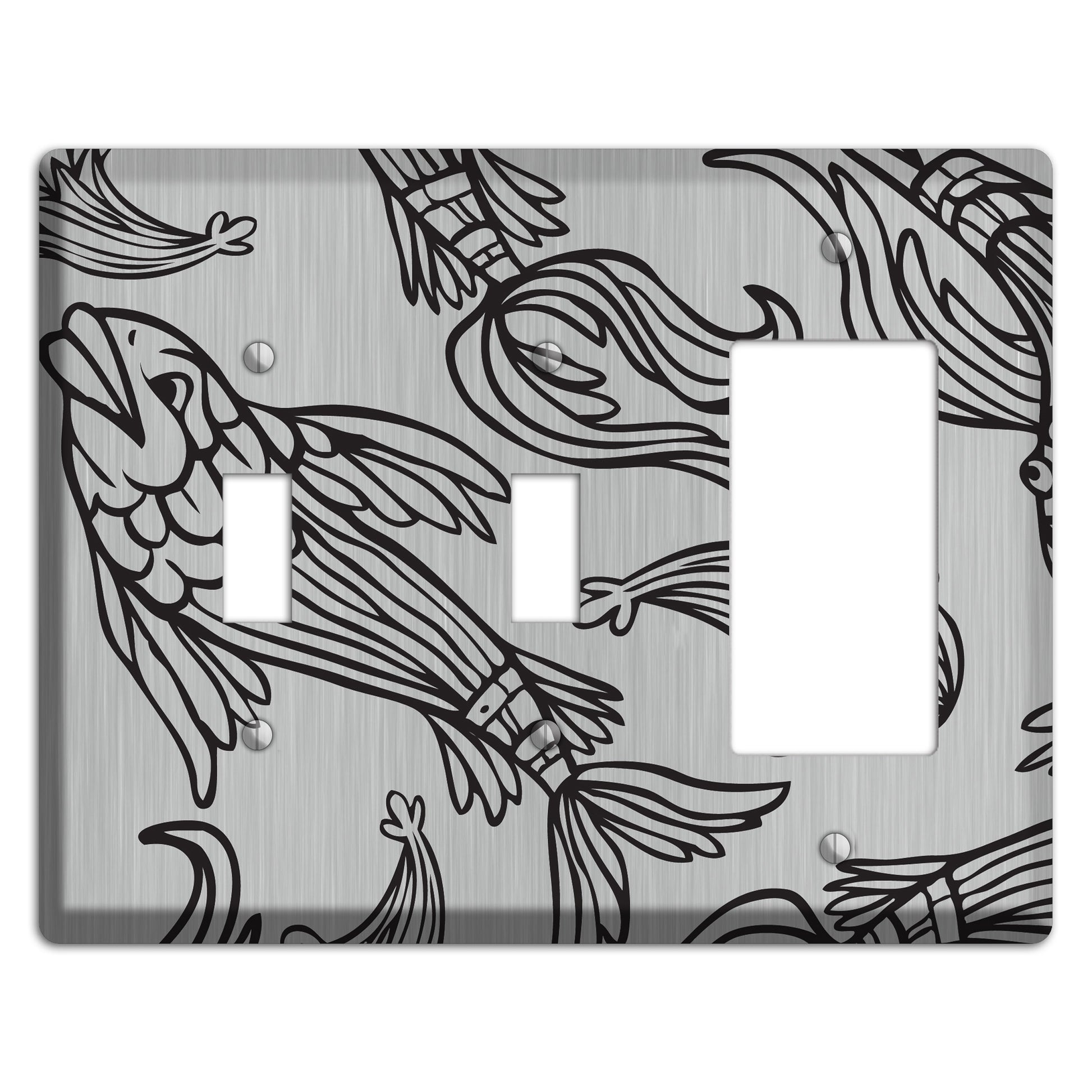 Black Koi  Stainless 2 Toggle / Rocker Wallplate