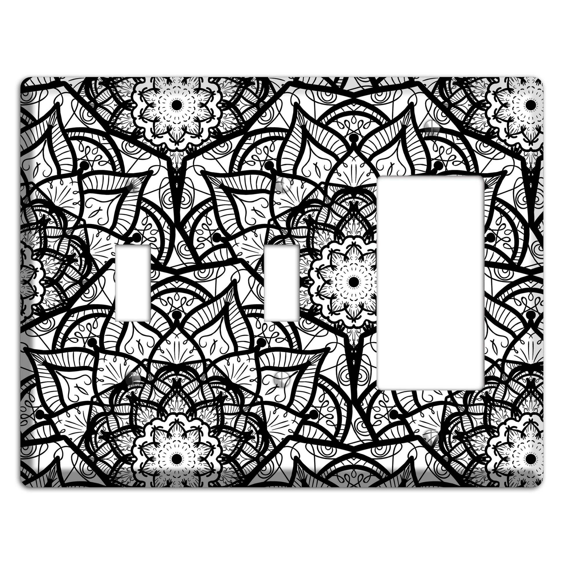 Mandala Black and White Style U Cover Plates 2 Toggle / Rocker Wallplate