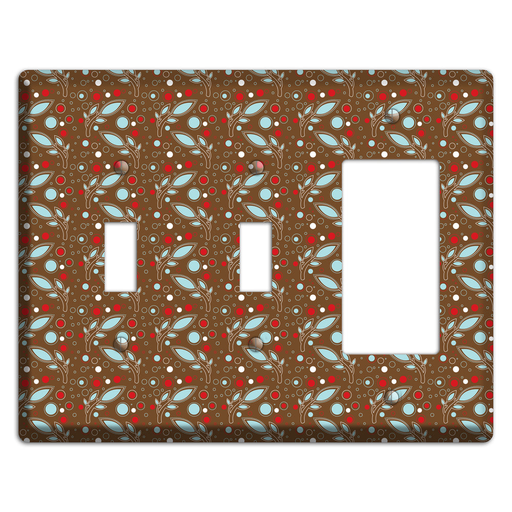 Brown with Red and Dusty Blue Retro Sprig 2 Toggle / Rocker Wallplate