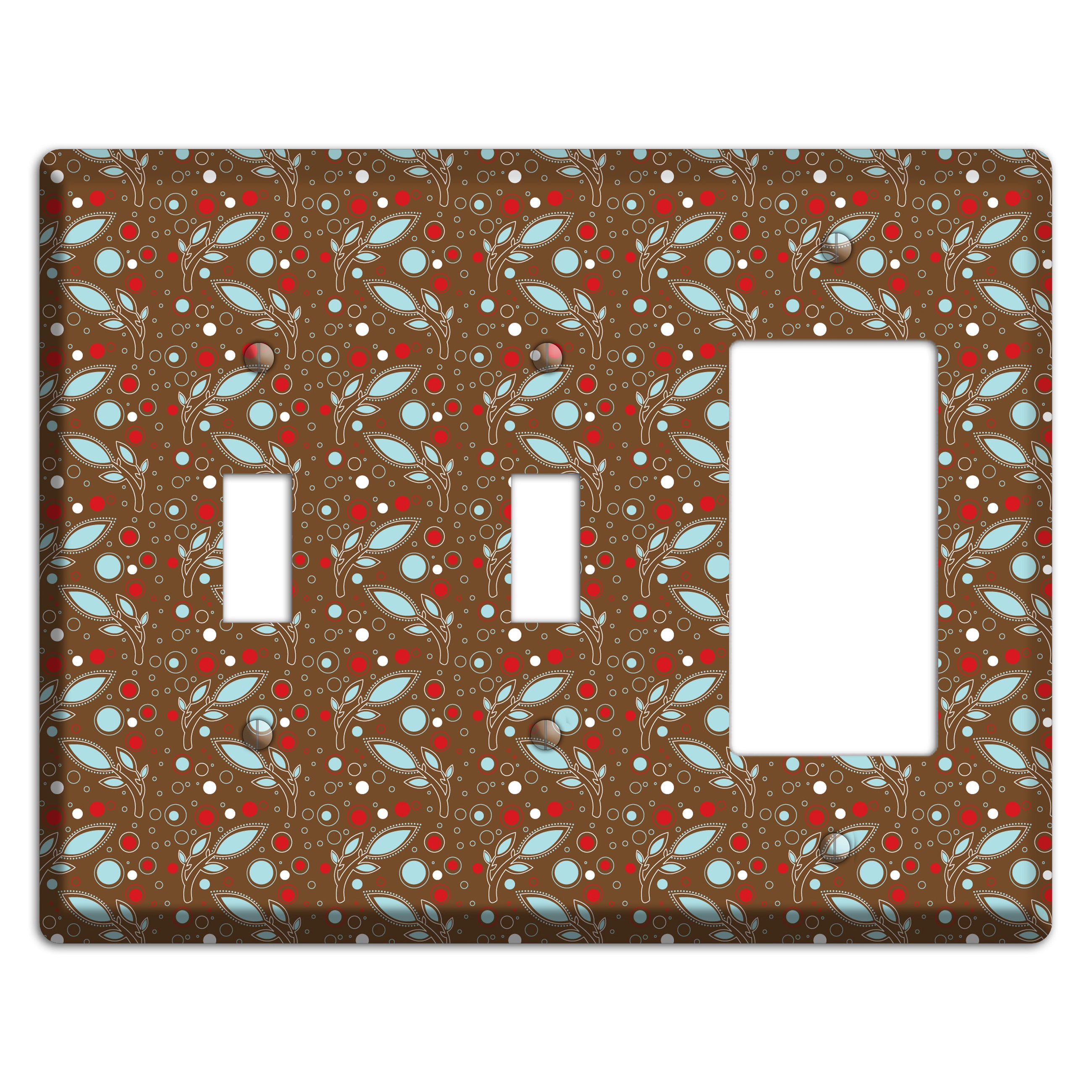Brown with Red and Dusty Blue Retro Sprig 2 Toggle / Rocker Wallplate