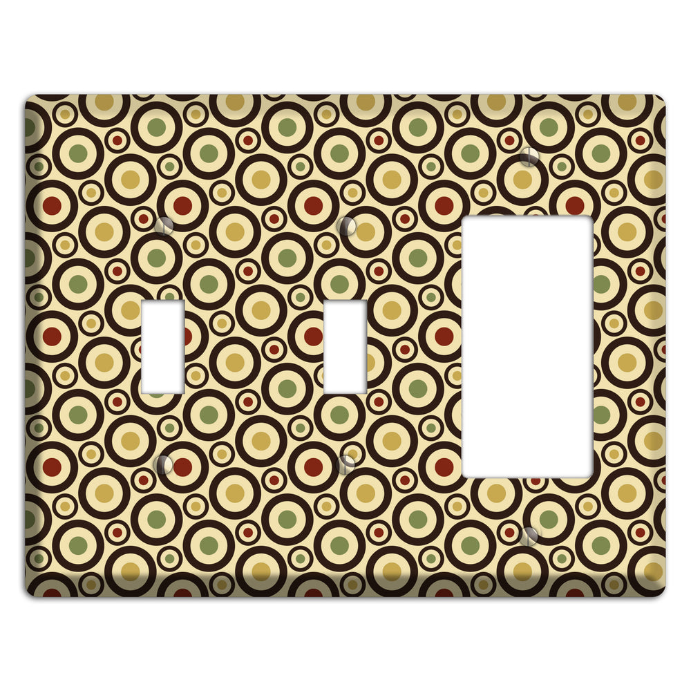 Beige with Olive Mustard Maroon Retro Tiny Bullseye 2 Toggle / Rocker Wallplate