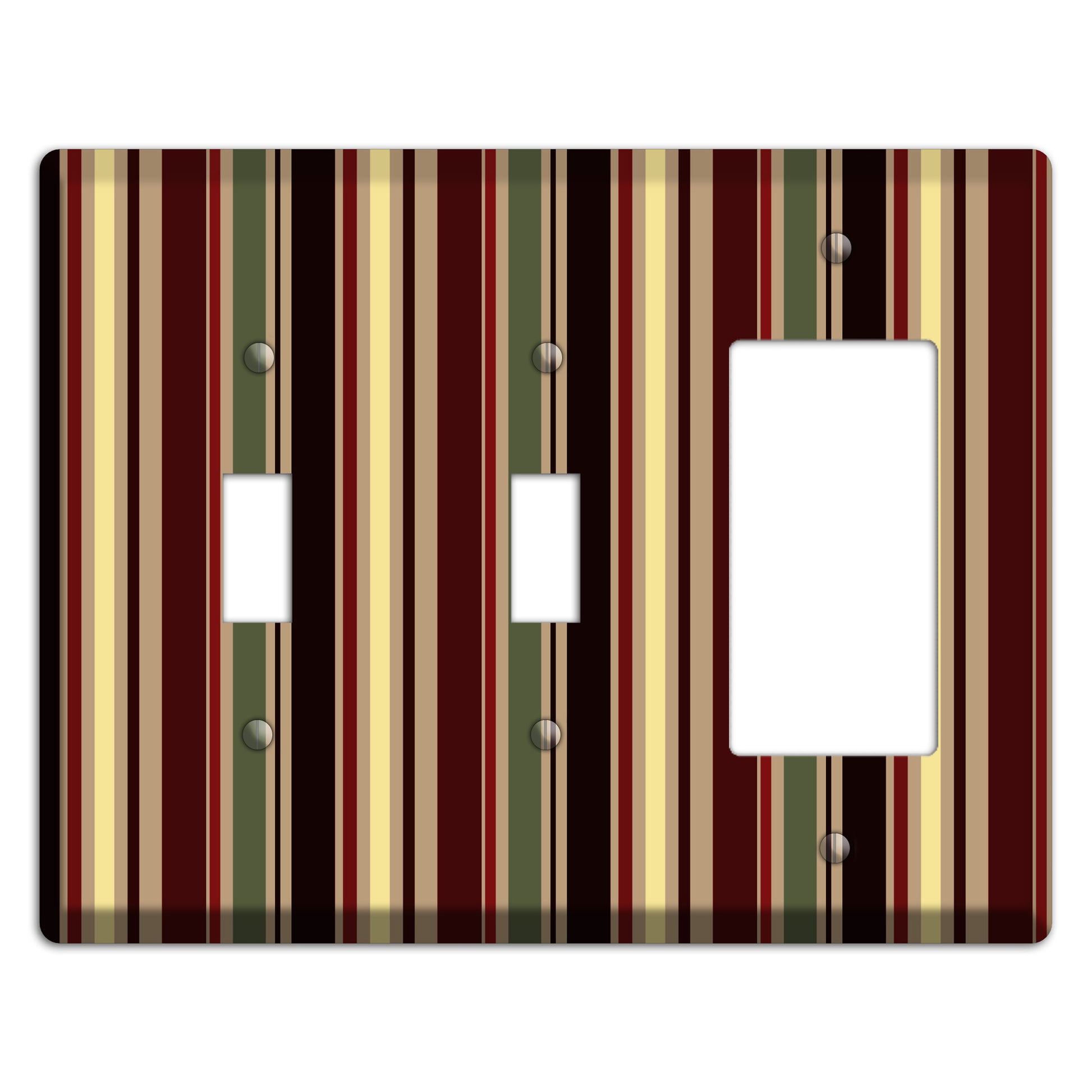 Multi olive and Burgundy Vertical Stripes 2 Toggle / Rocker Wallplate