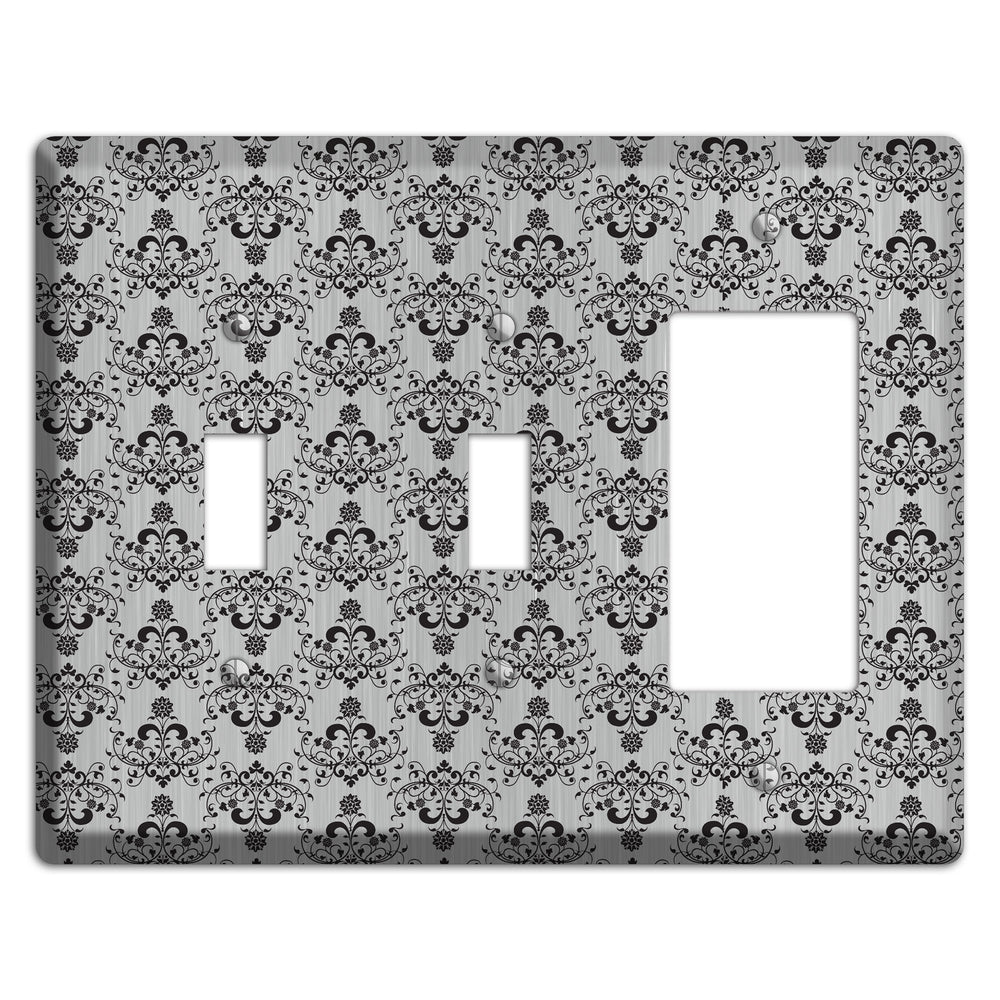 Black Cartouche Half Drop Stainless Steel 2 Toggle / Rocker Wallplate