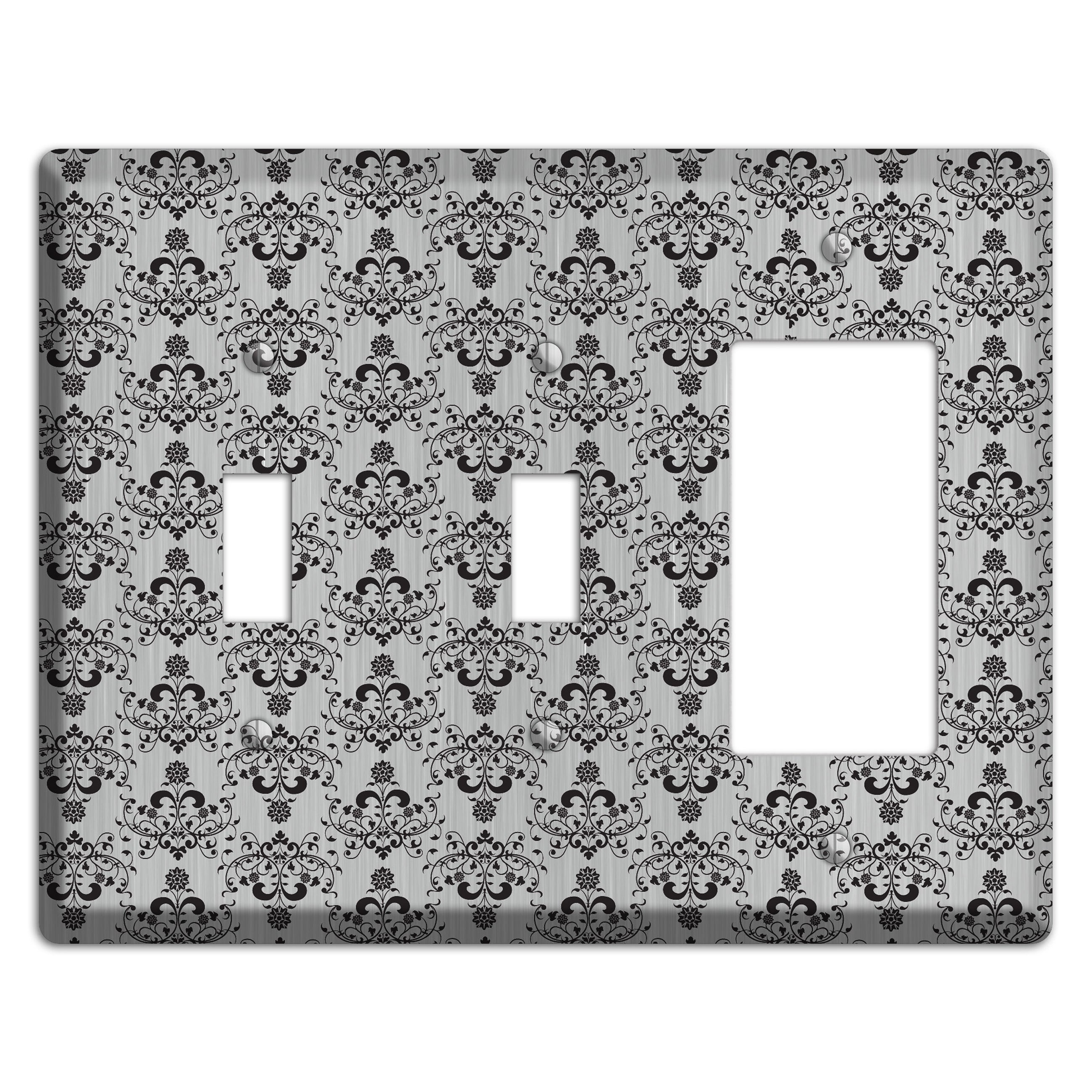 Black Cartouche Half Drop  Stainless 2 Toggle / Rocker Wallplate