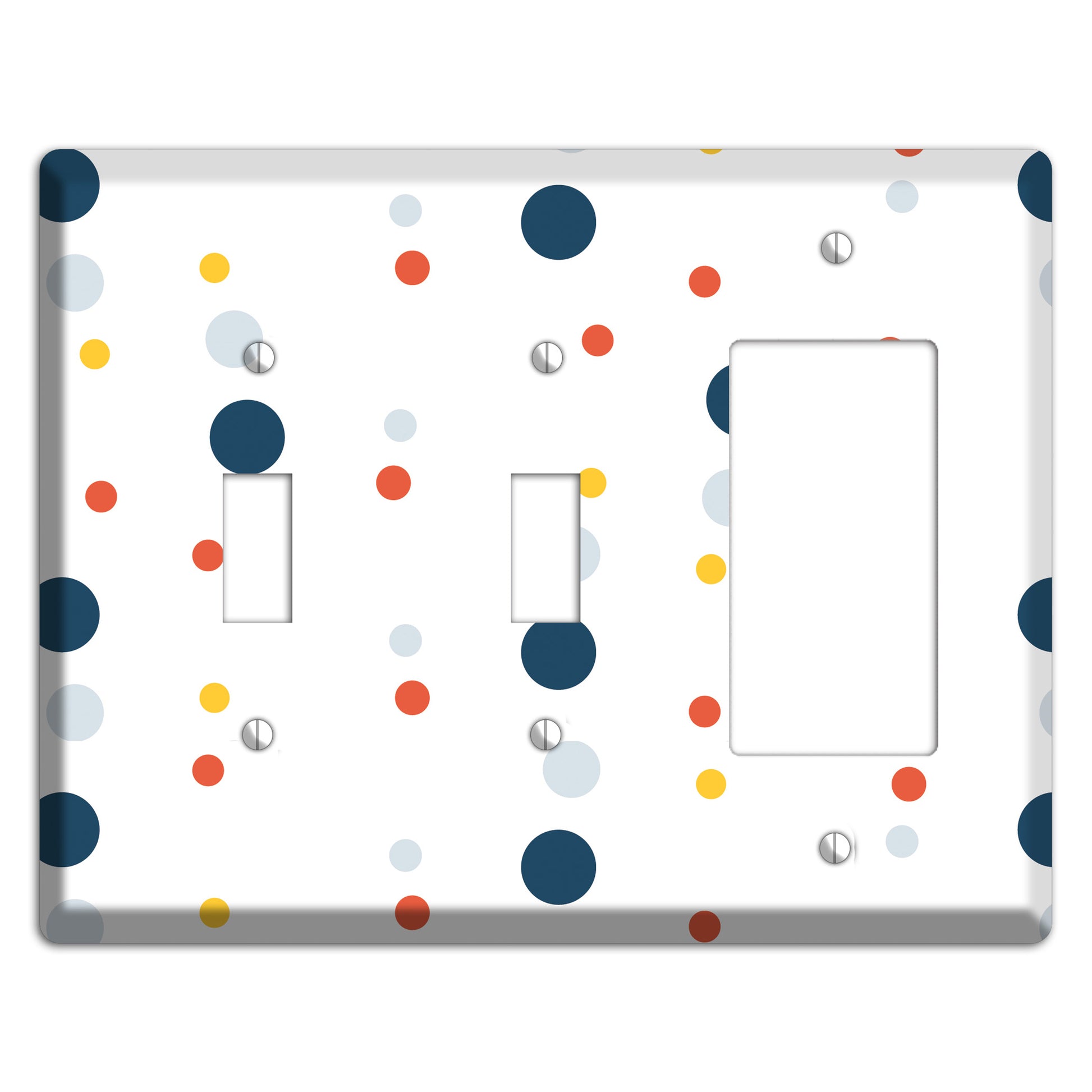 White with Multi Blue and Umber Medium Dots 2 Toggle / Rocker Wallplate