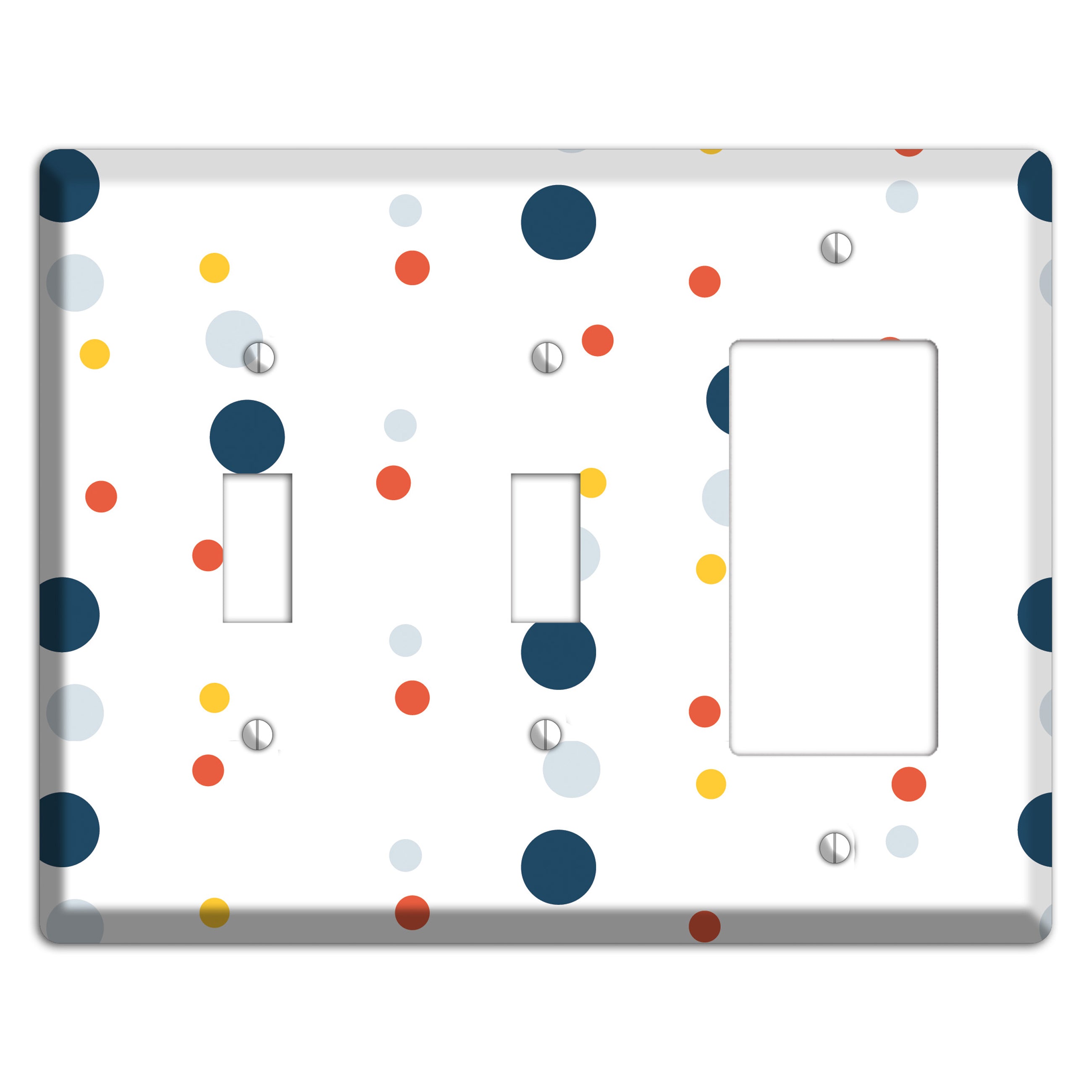White with Multi Blue and Umber Medium Dots 2 Toggle / Rocker Wallplate