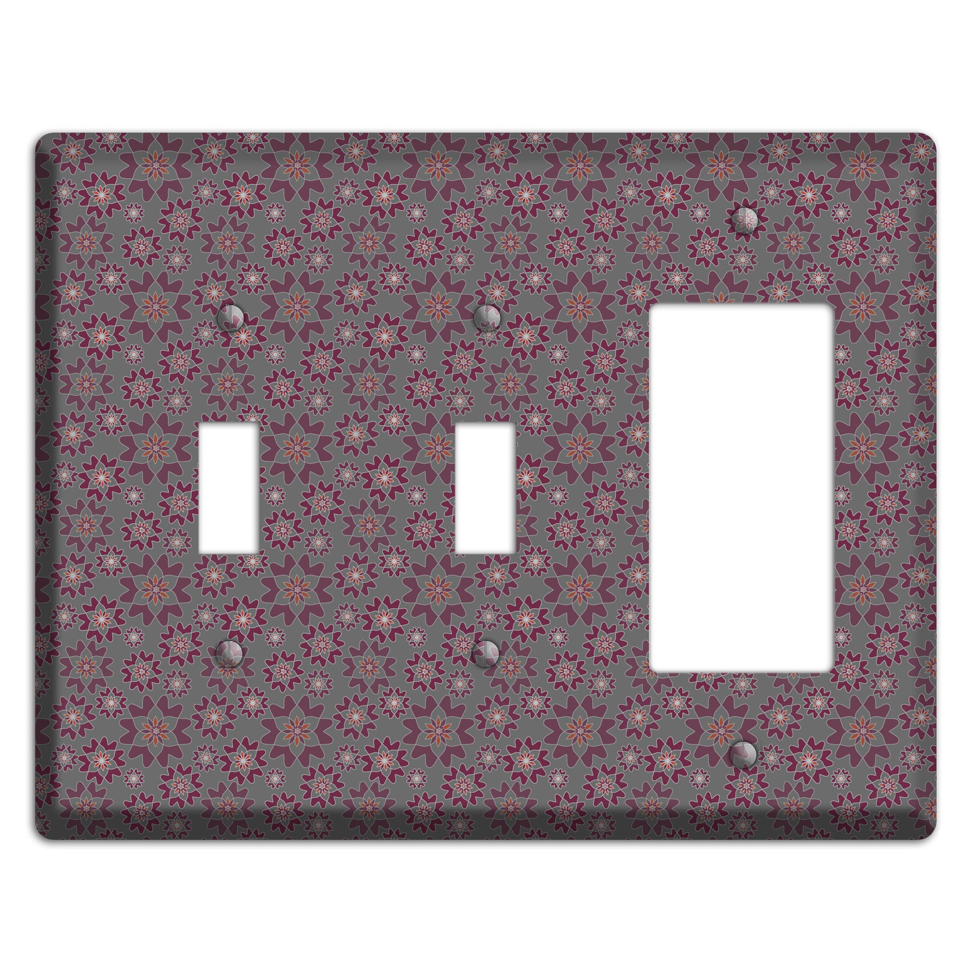Grey with Tiny Burgundy Retro Suzani 2 2 Toggle / Rocker Wallplate