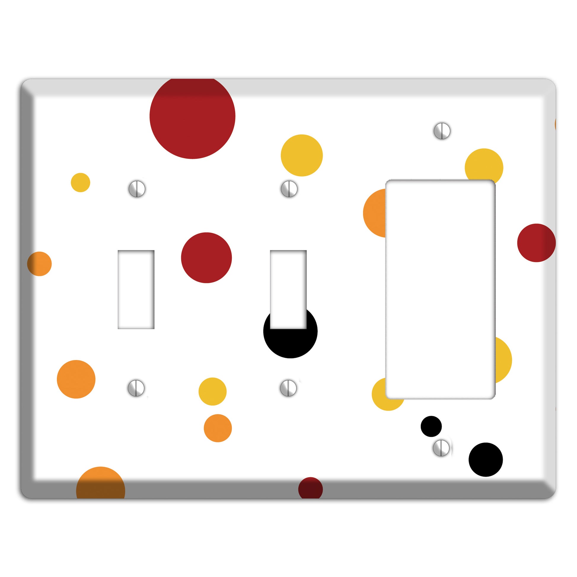 White with Red and Multi Umber Medium Dots 2 Toggle / Rocker Wallplate