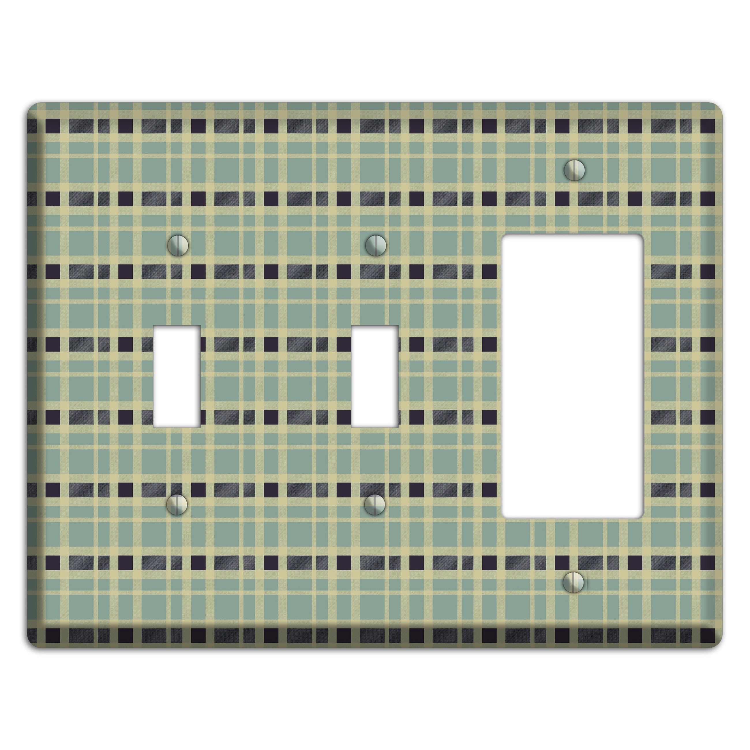 Sage and Black Plaid 2 Toggle / Rocker Wallplate