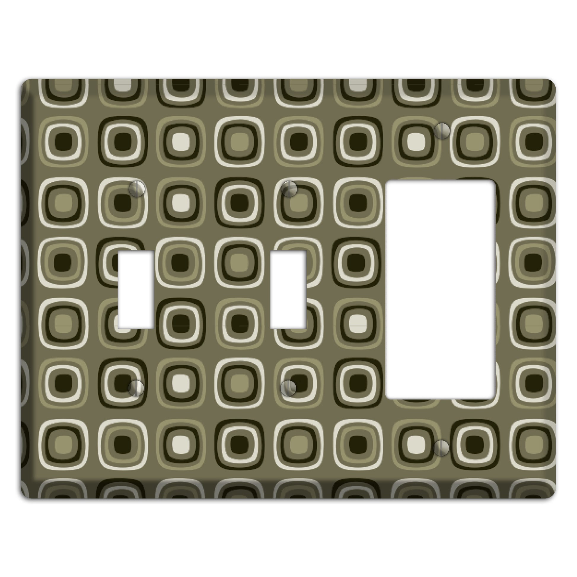 Multi Olive and Brown Retro Squares 2 Toggle / Rocker Wallplate