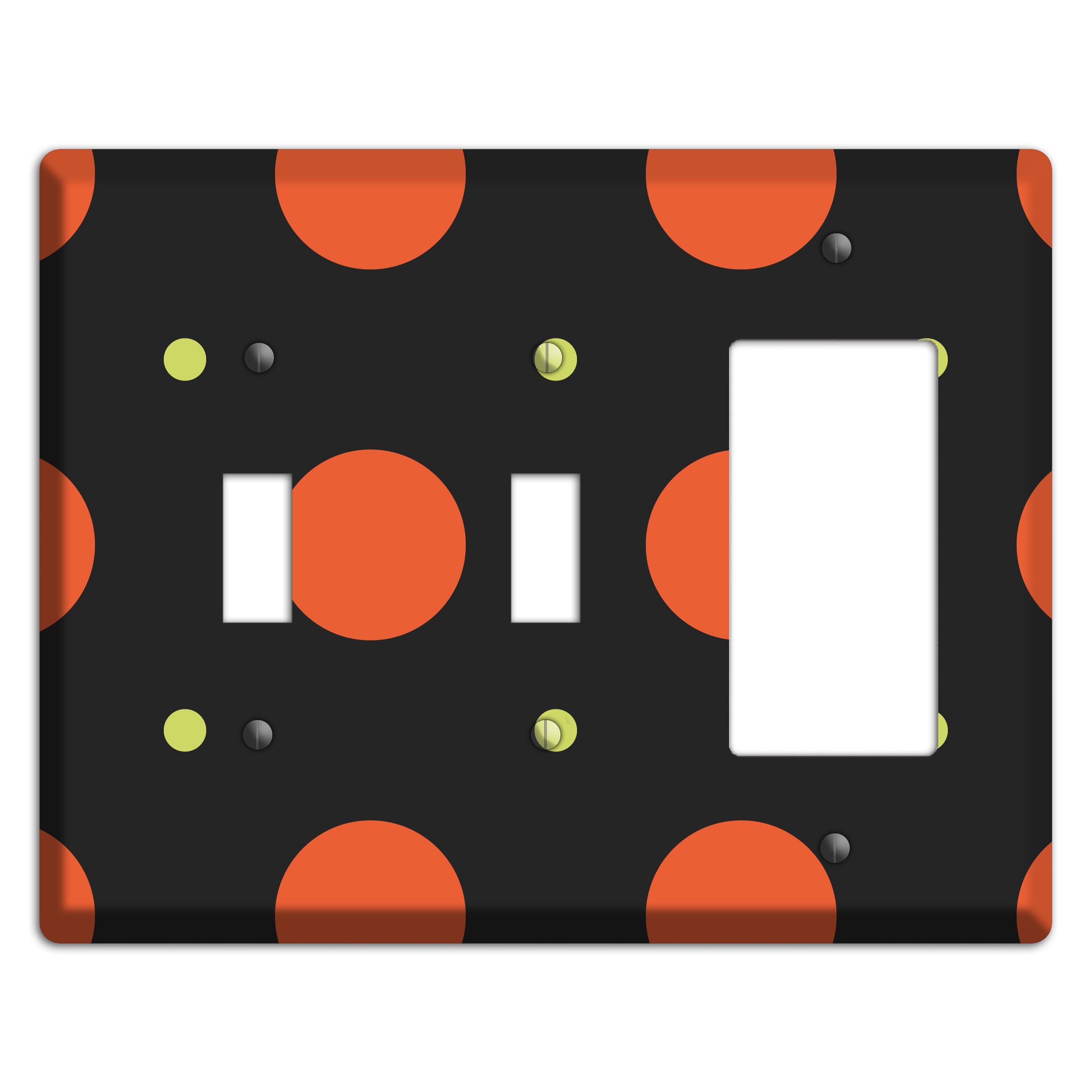 Black wih Orange and Lime Multi Tiled Medium Dots 2 Toggle / Rocker Wallplate