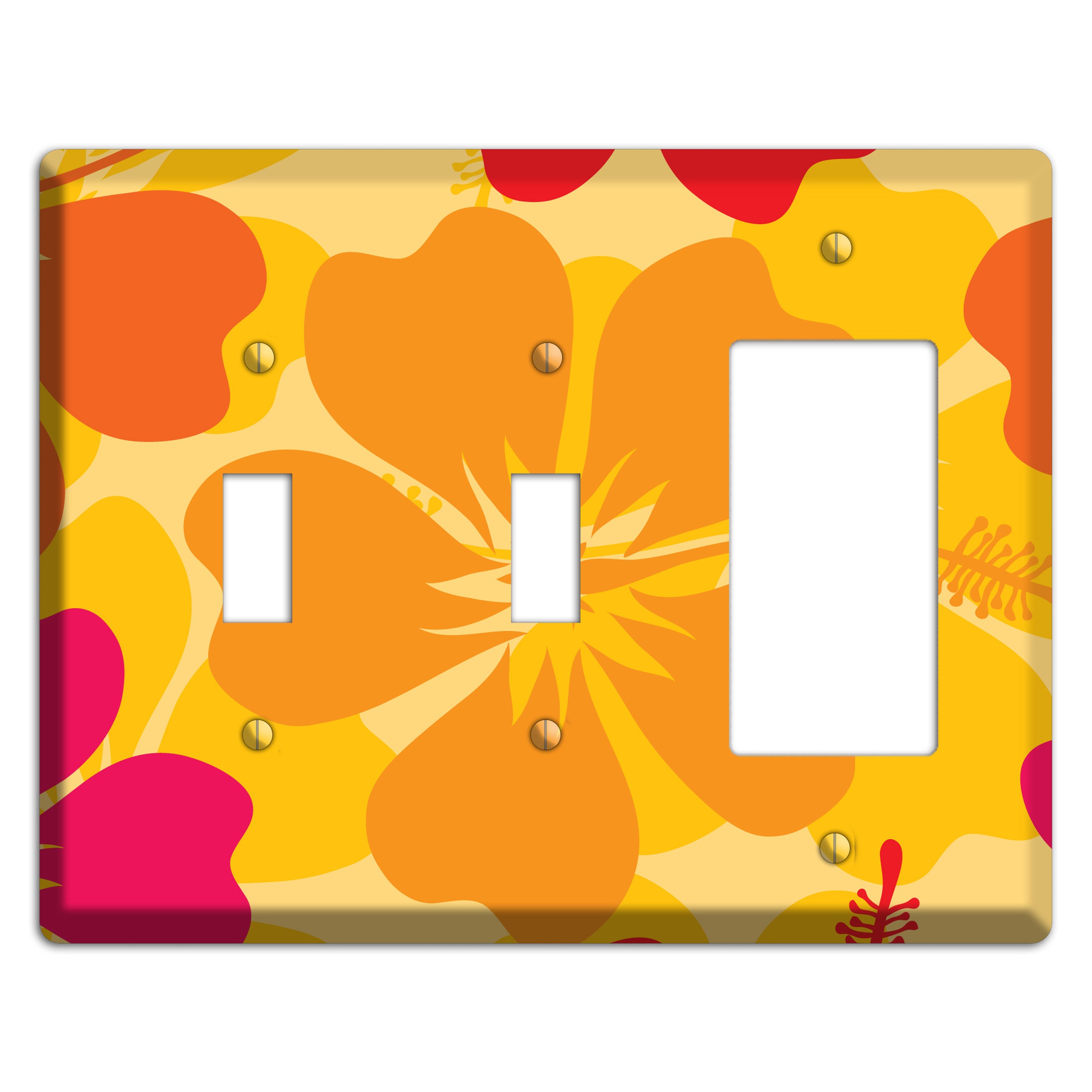 Orange Retro Flowers 2 2 Toggle / Rocker Wallplate