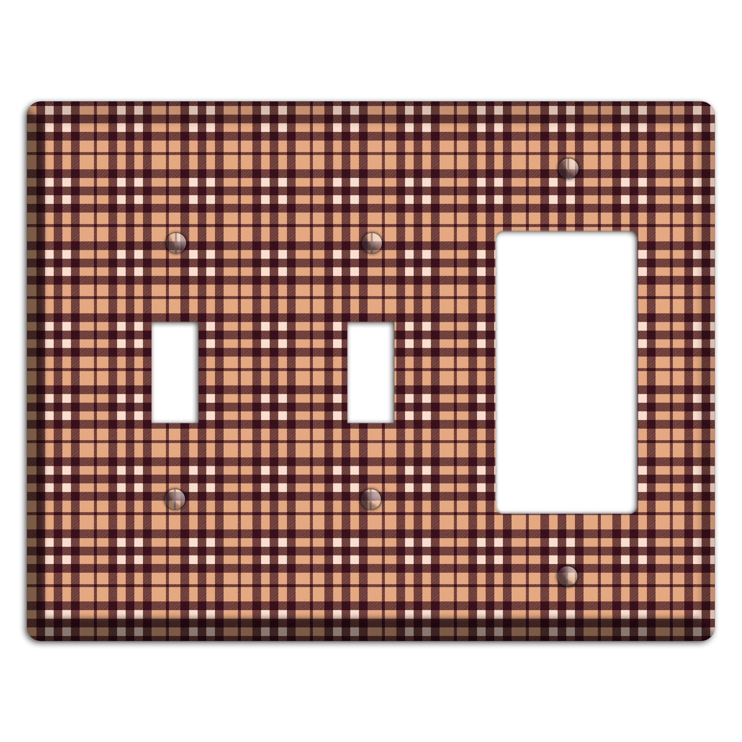 Multi Brown Plaid 2 Toggle / Rocker Wallplate