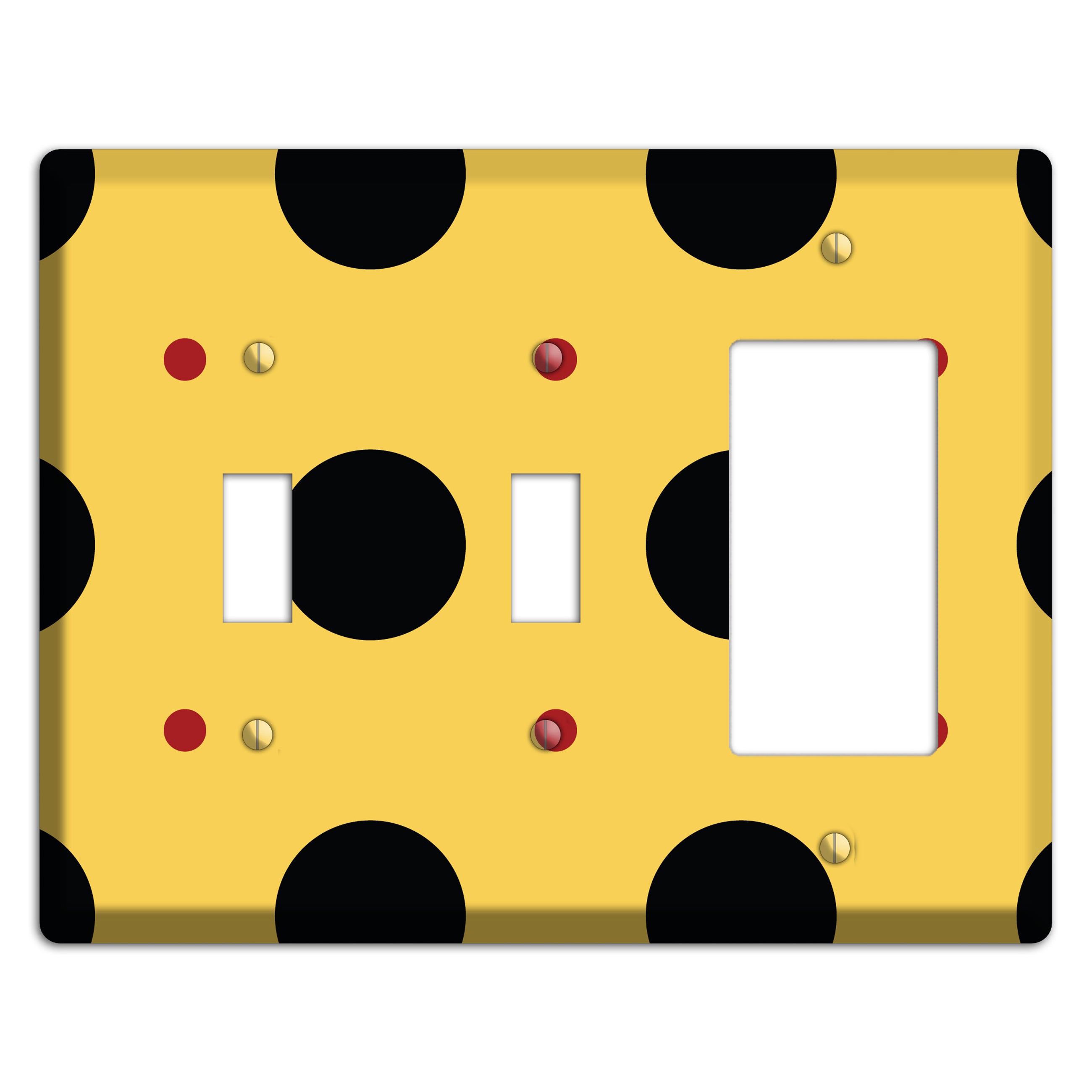 Yellow with Black and Red Multi Tiled Medium Dots 2 Toggle / Rocker Wallplate