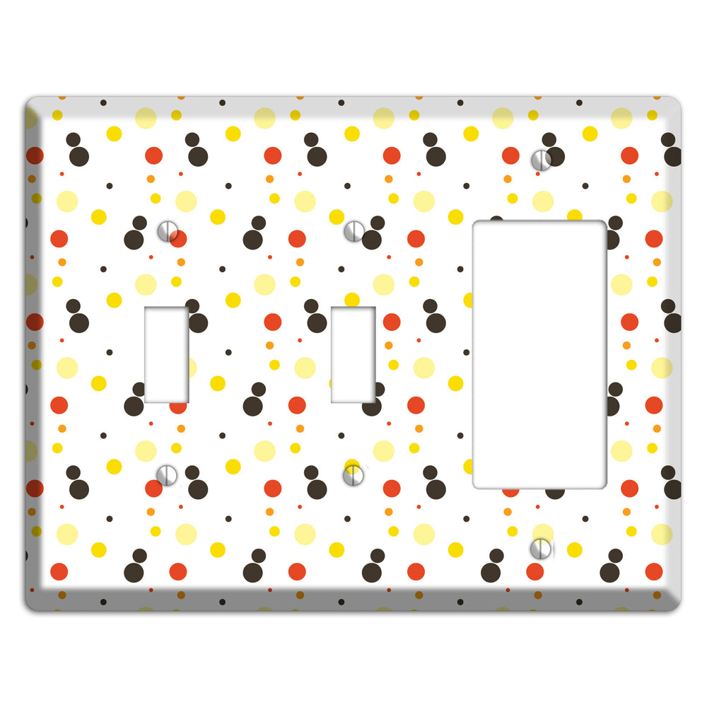 White With Black Maroon Olive Tiny Dots 2 Toggle / Rocker Wallplate