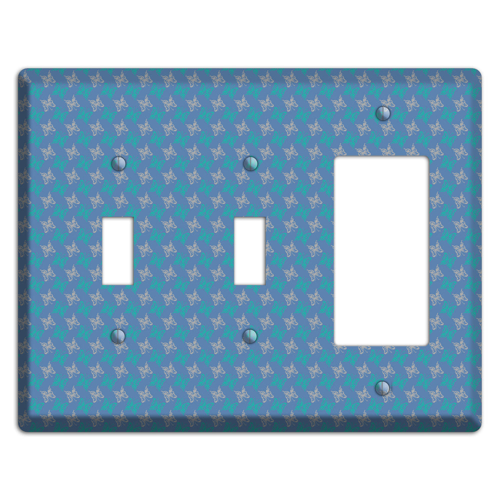 Blue with White and Turquoise Butterflies 2 Toggle / Rocker Wallplate