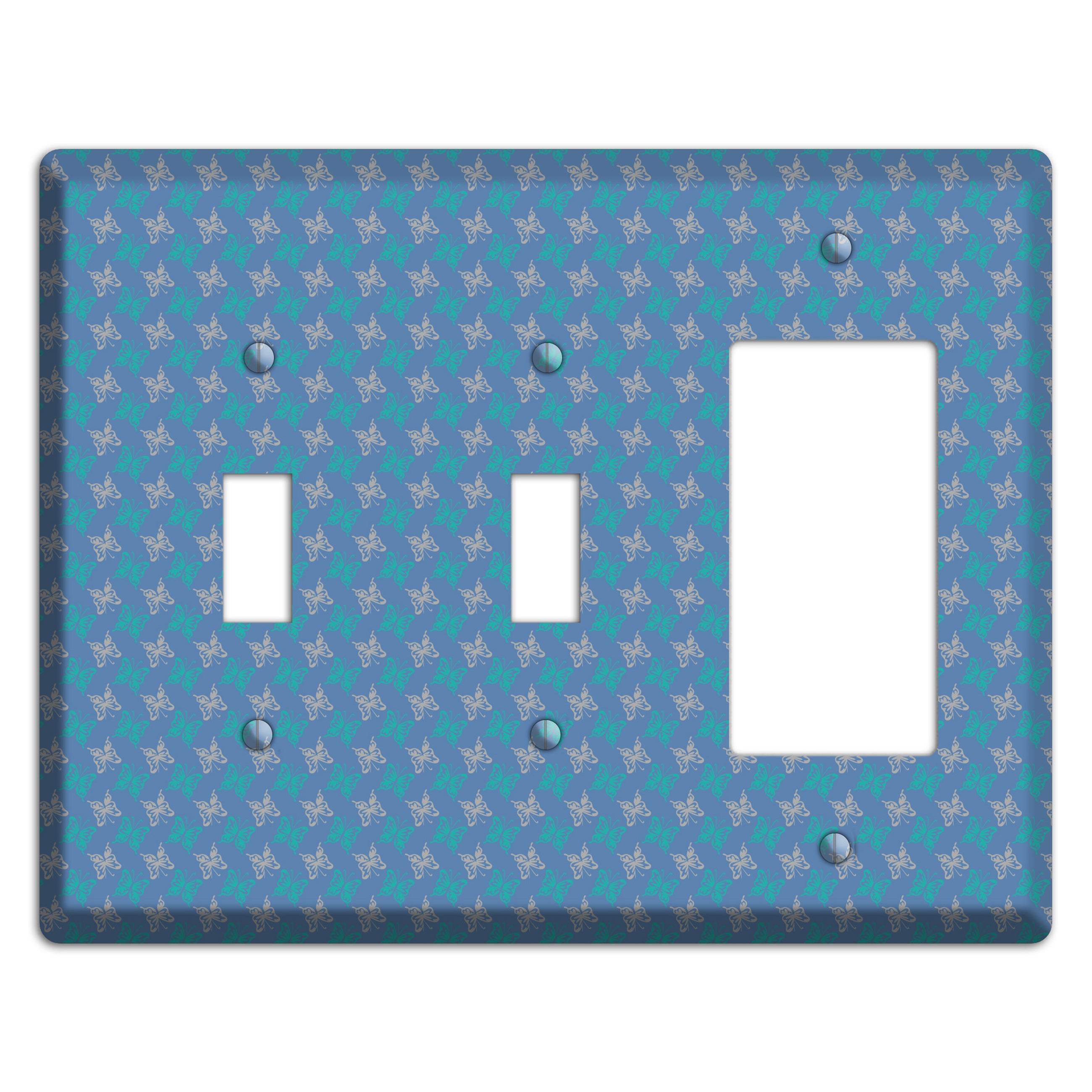 Blue with White and Turquoise Butterflies 2 Toggle / Rocker Wallplate