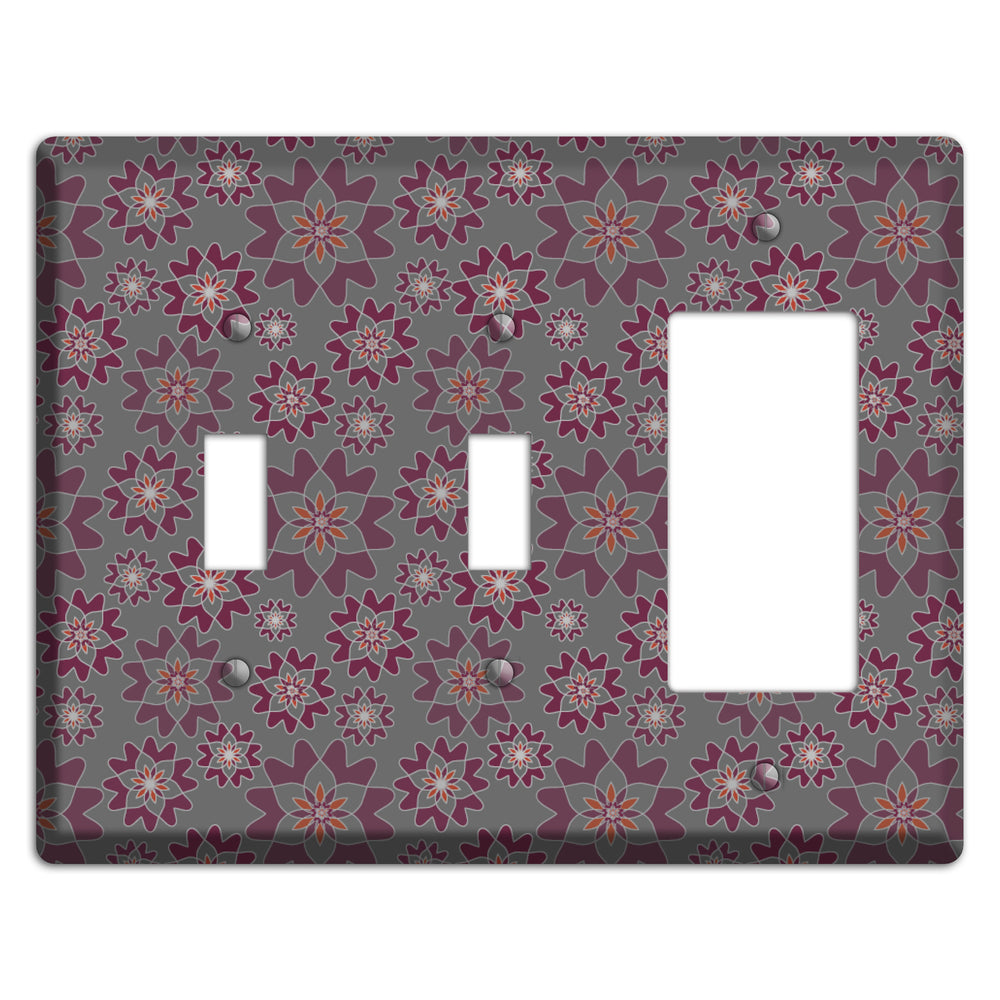 Grey with Burgundy Retro Suzani 2 Toggle / Rocker Wallplate