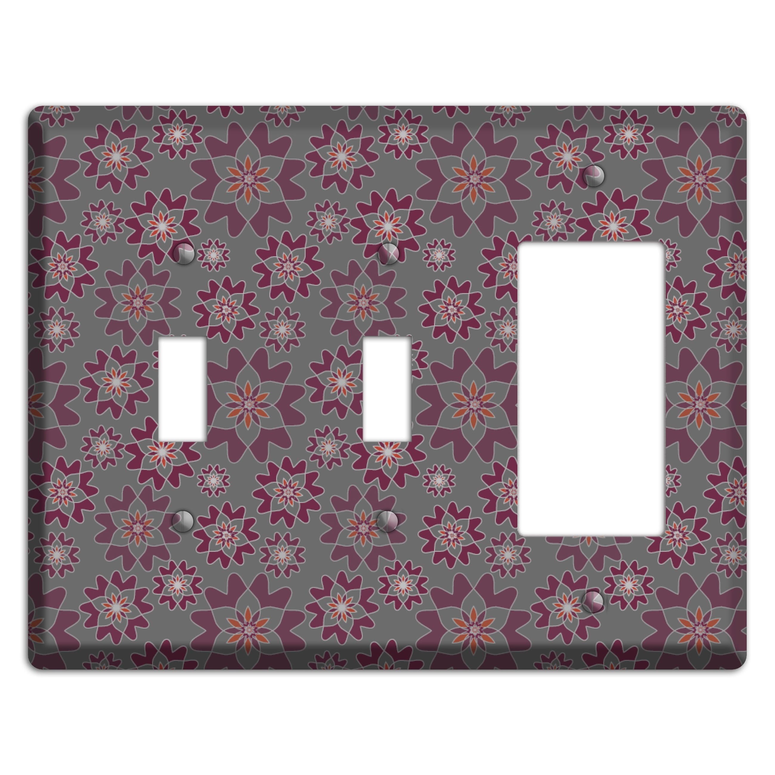 Grey with Burgundy Retro Suzani 2 Toggle / Rocker Wallplate