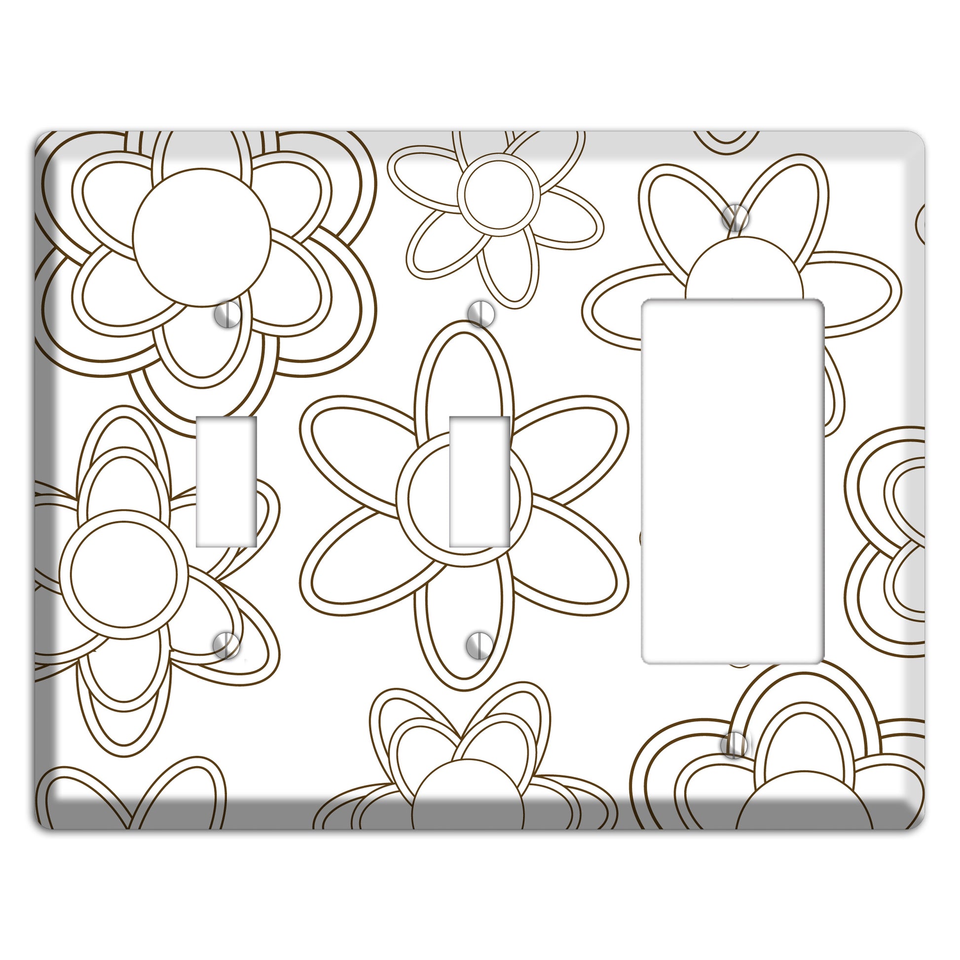 White with Retro Floral Contour 2 Toggle / Rocker Wallplate
