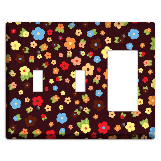 Brown Tiny Delicate Flowers 2 Toggle / Rocker Wallplate