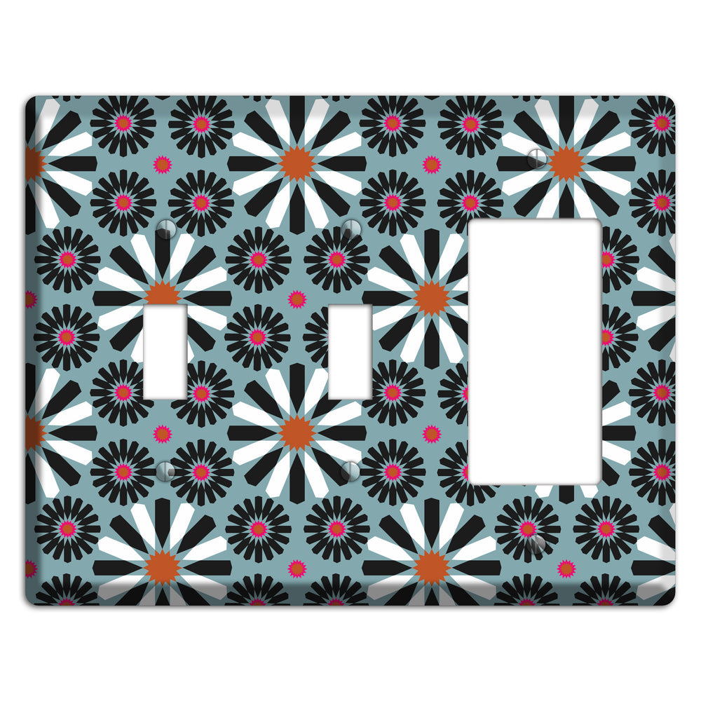 Dusty Blue with Scandinavian Floral 2 Toggle / Rocker Wallplate