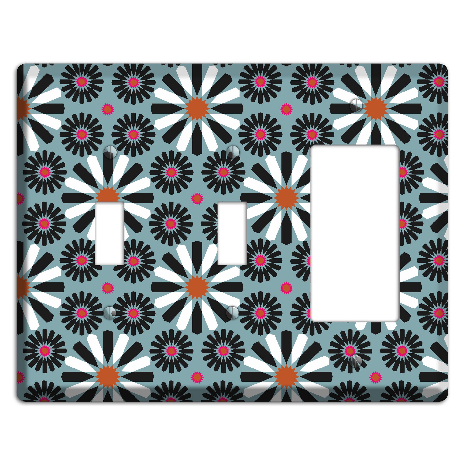 Dusty Blue with Scandinavian Floral 2 Toggle / Rocker Wallplate