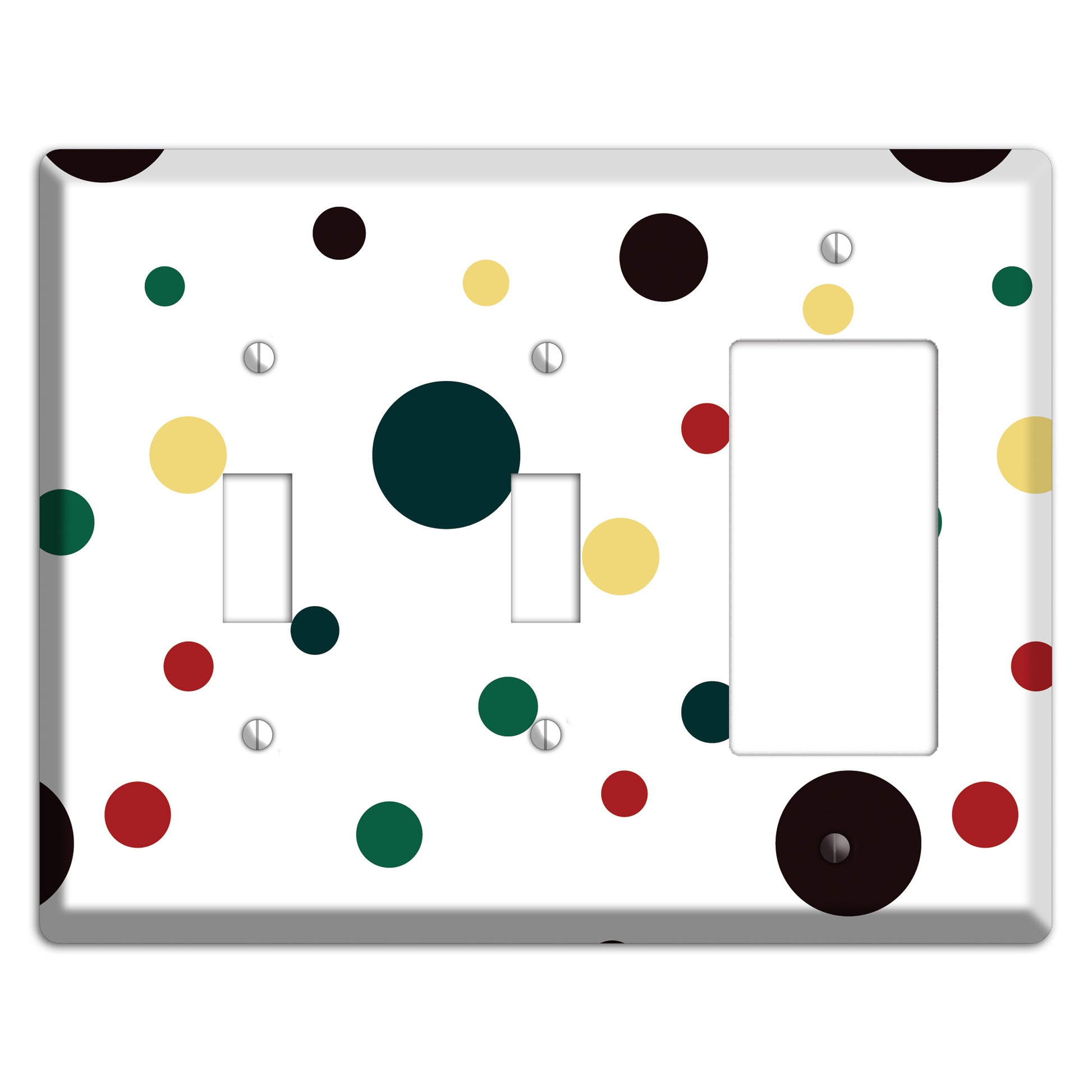 White with Multi Color Medium Dots 2 2 Toggle / Rocker Wallplate