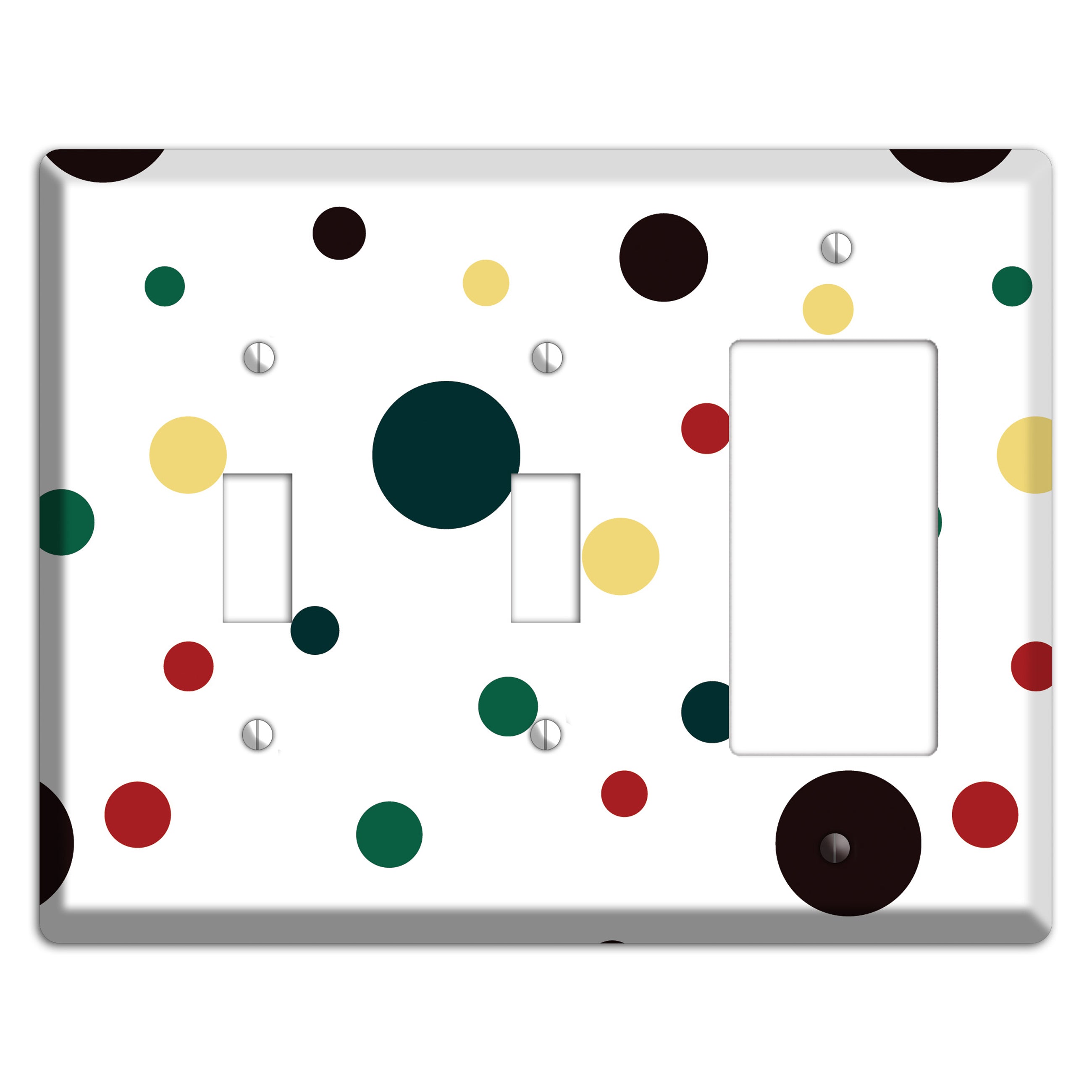 White with Multi Color Medium Dots 2 2 Toggle / Rocker Wallplate