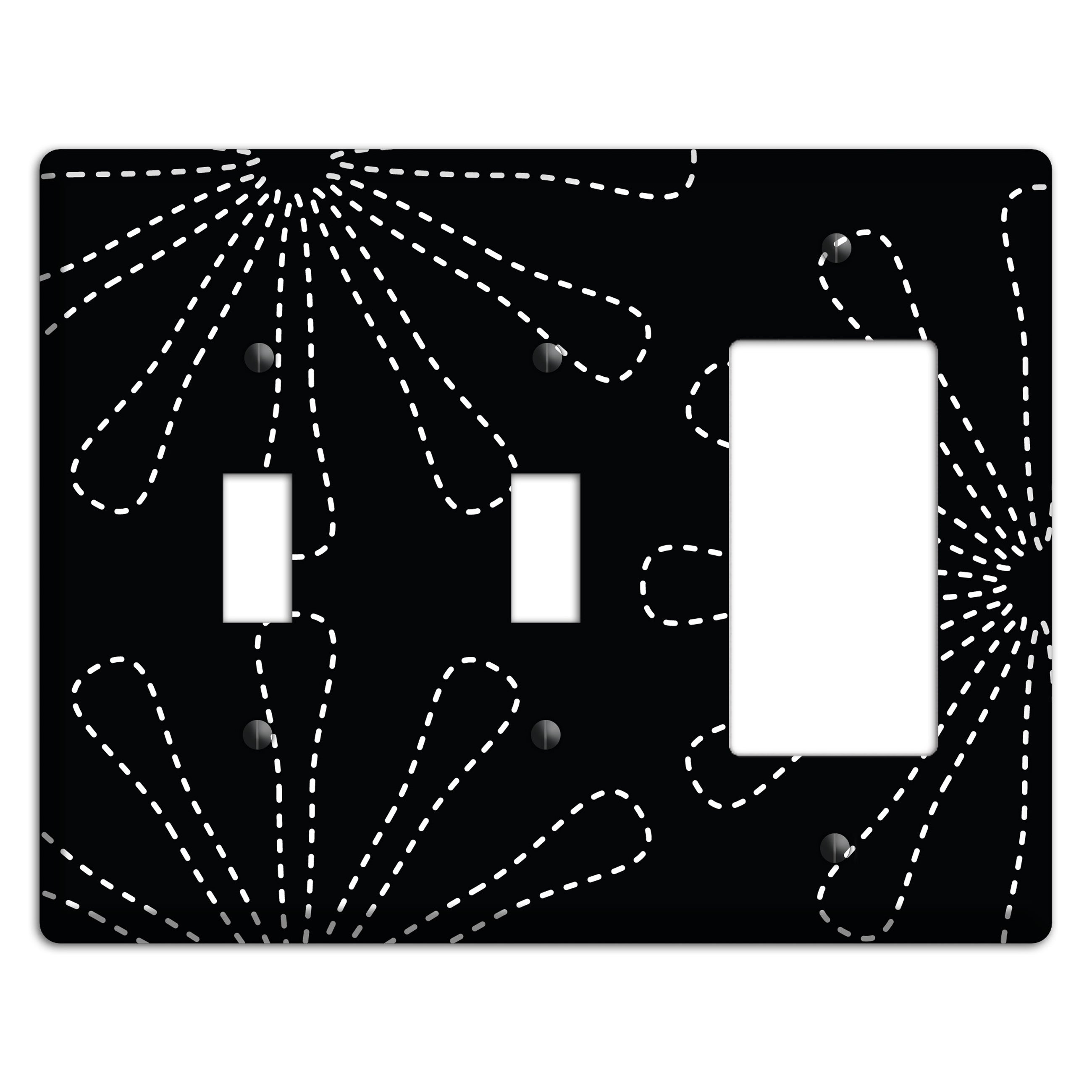 Black with White Retro Stipple Floral Contour 2 Toggle / Rocker Wallplate