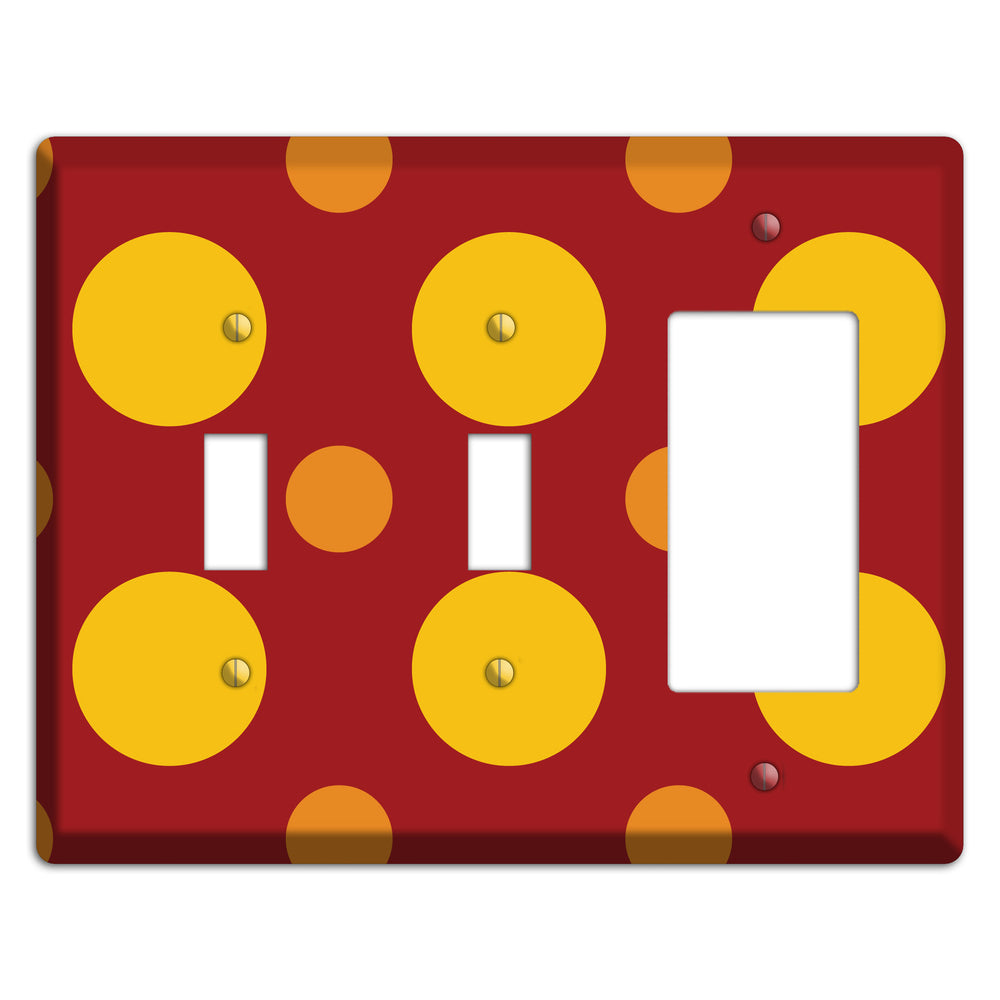 Red with Multi Orange Multi Medium Polka Dots 2 Toggle / Rocker Wallplate