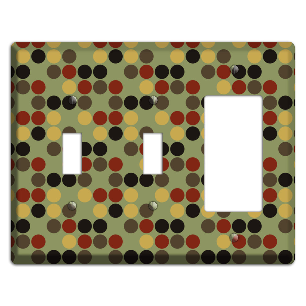Olive with Red Brown Black Offset Dots 2 Toggle / Rocker Wallplate