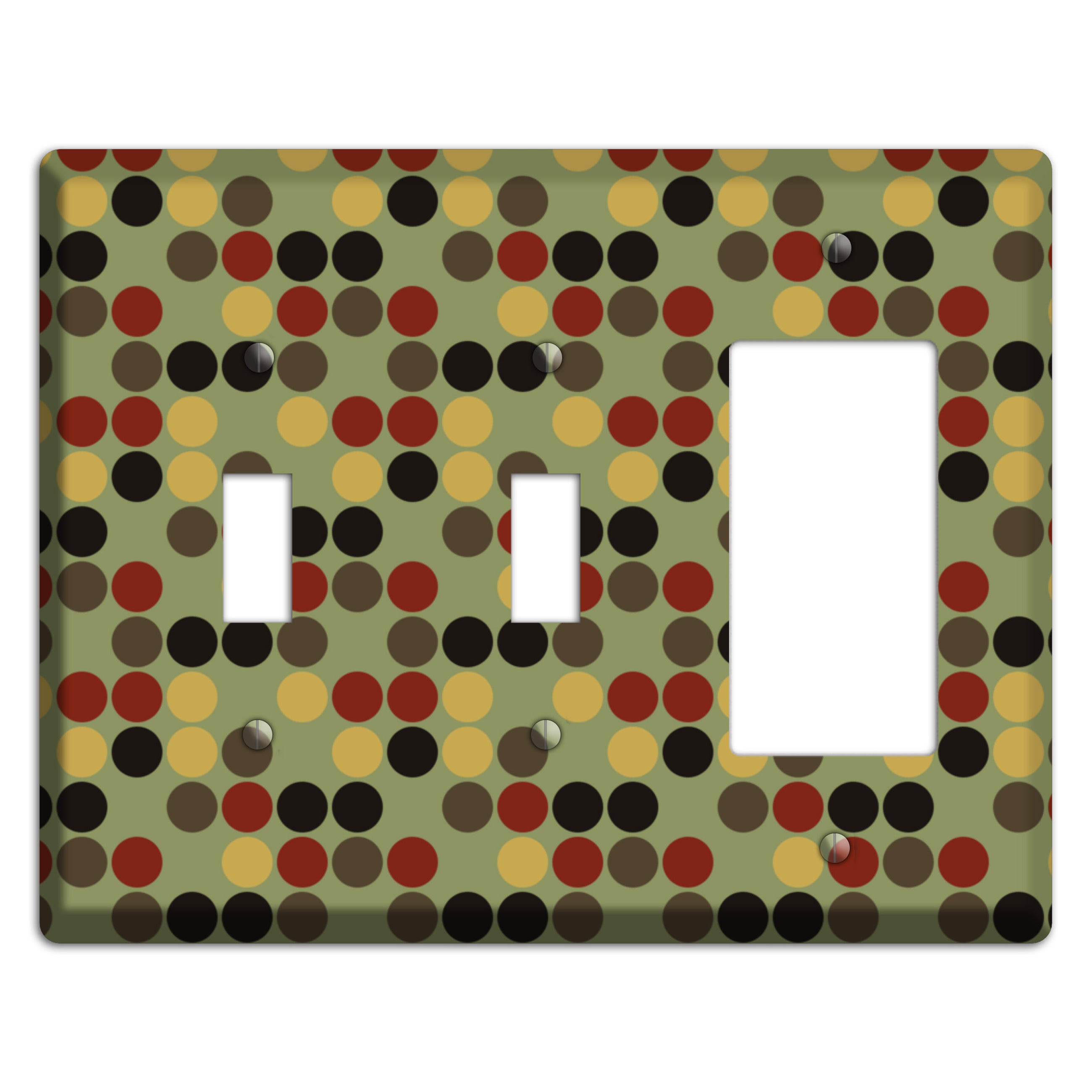 Olive with Red Brown Black Offset Dots 2 Toggle / Rocker Wallplate