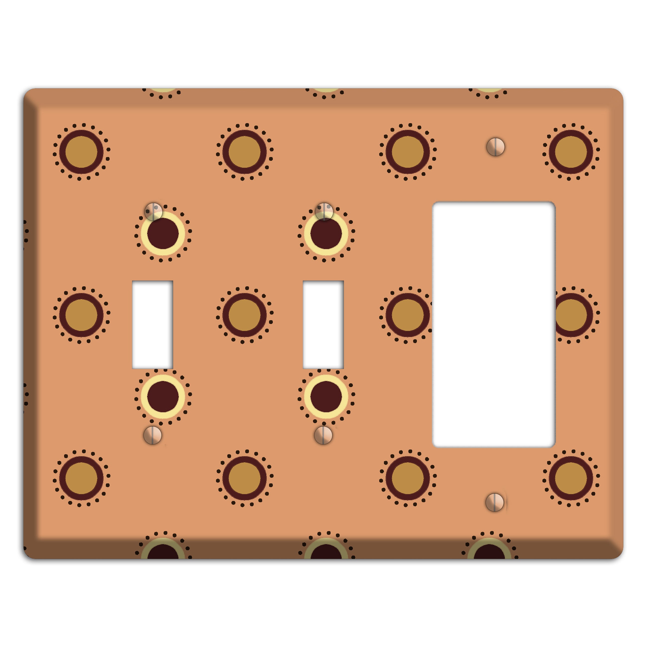 Coral with Multi Brown Suzani Dots 2 Toggle / Rocker Wallplate