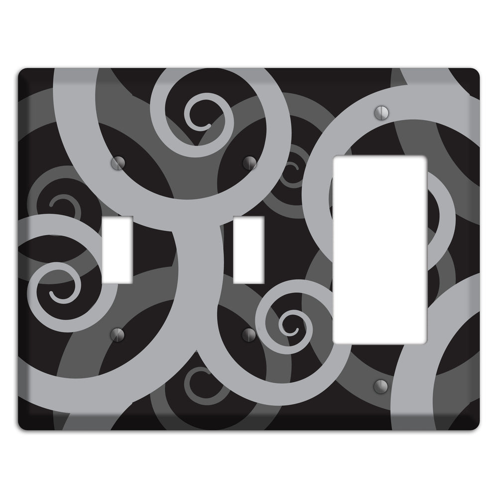 Black with Grey Large Swirl 2 Toggle / Rocker Wallplate