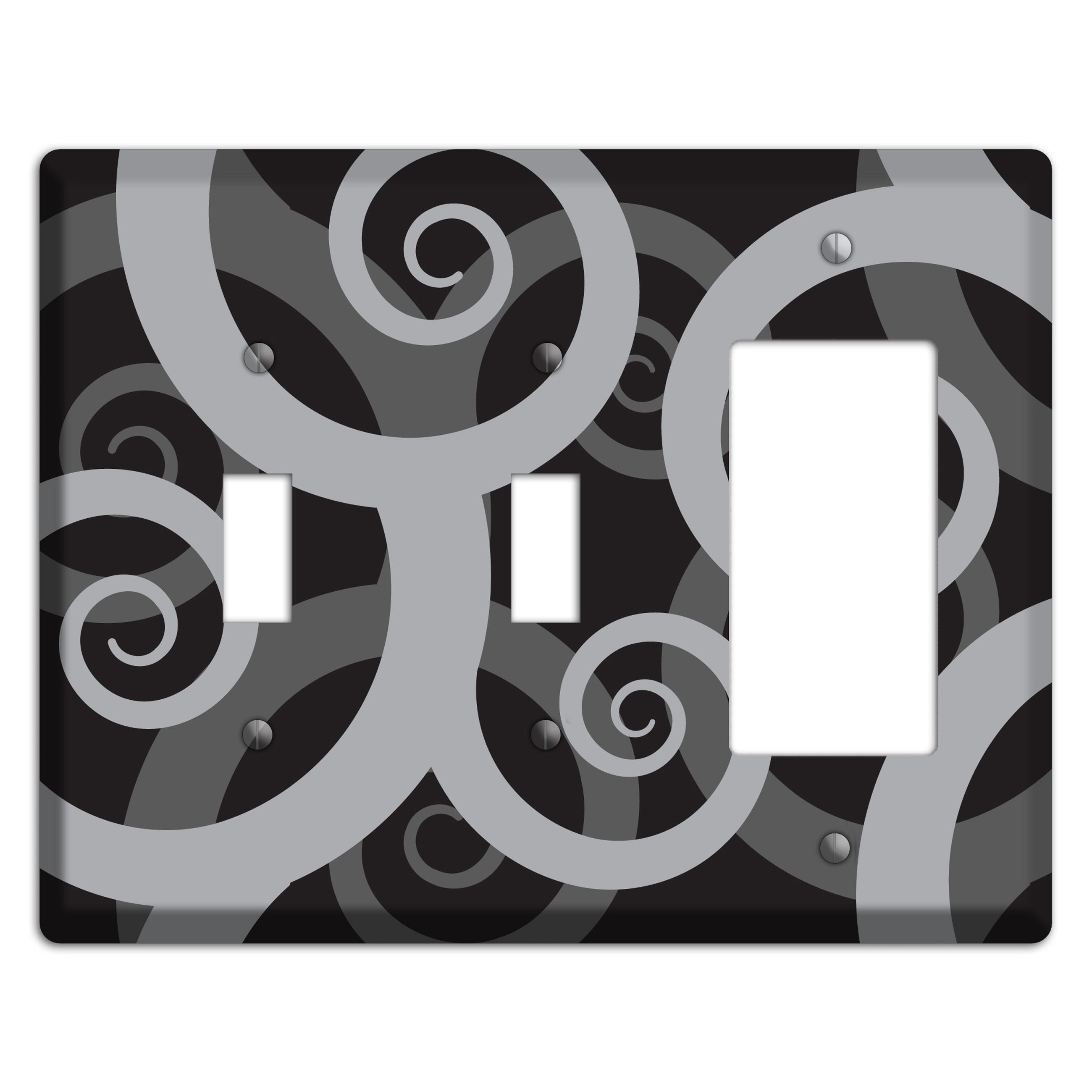 Black with Grey Large Swirl 2 Toggle / Rocker Wallplate