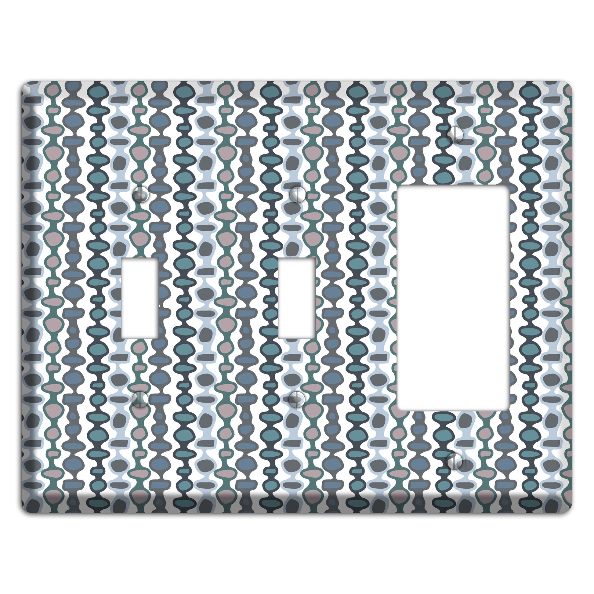 Grey and Multi Blue Bead and Reel 2 Toggle / Rocker Wallplate