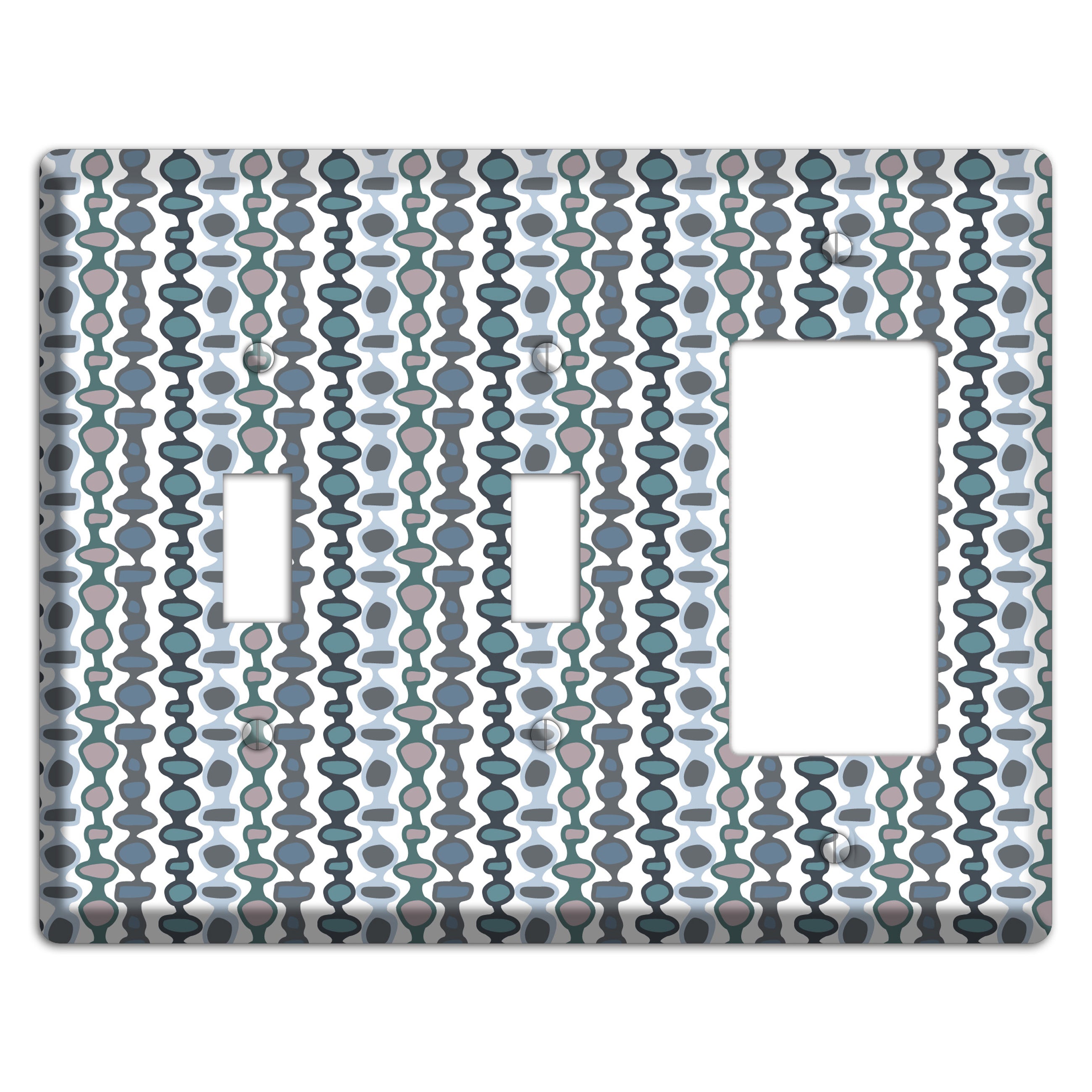 Grey and Multi Blue Bead and Reel 2 Toggle / Rocker Wallplate