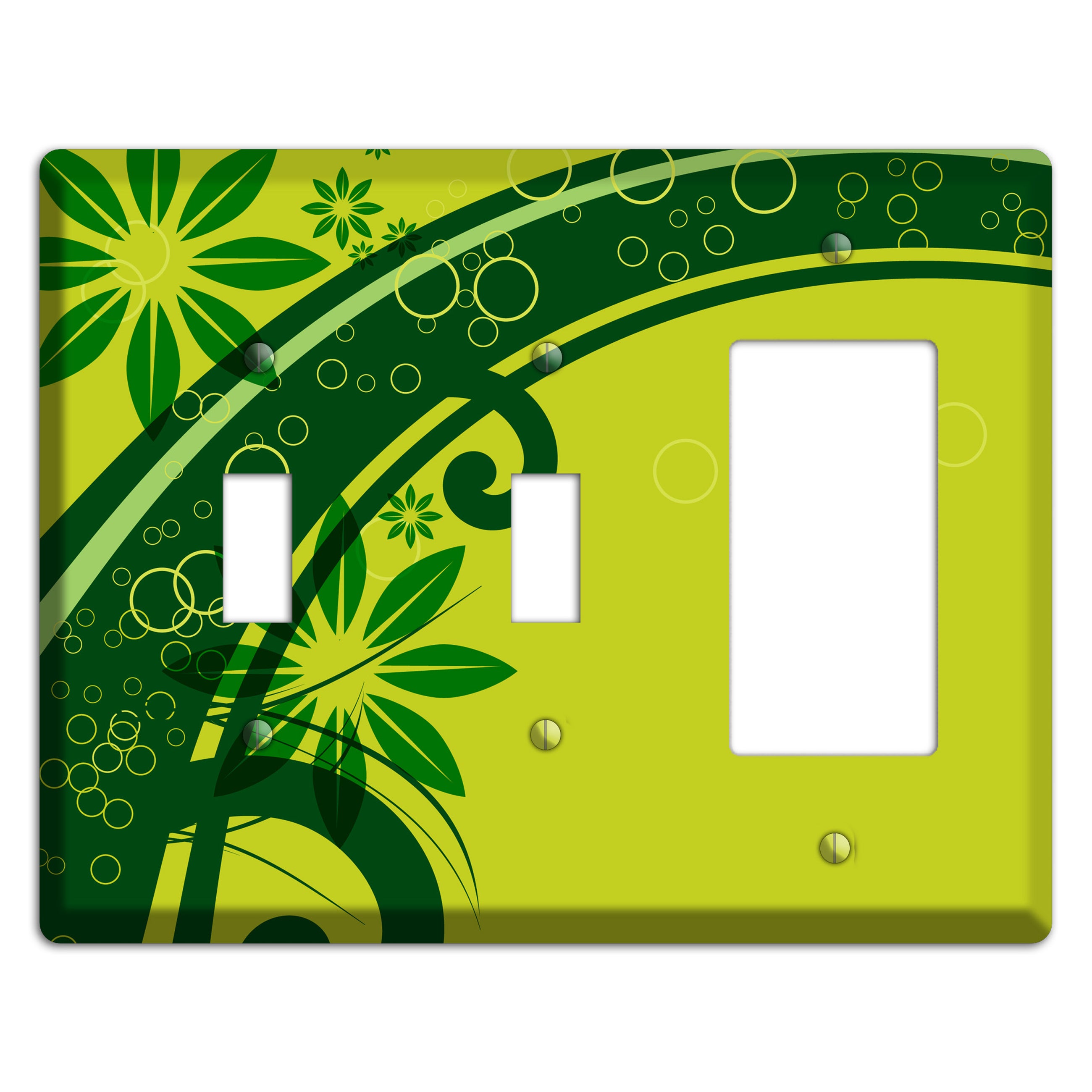 Green Retro Floral 2 Toggle / Rocker Wallplate