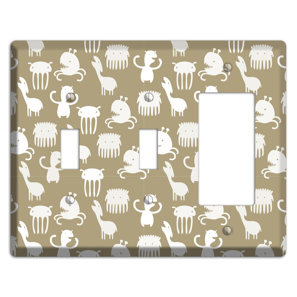 Sily Monsters Brown and White 2 Toggle / Rocker Wallplate