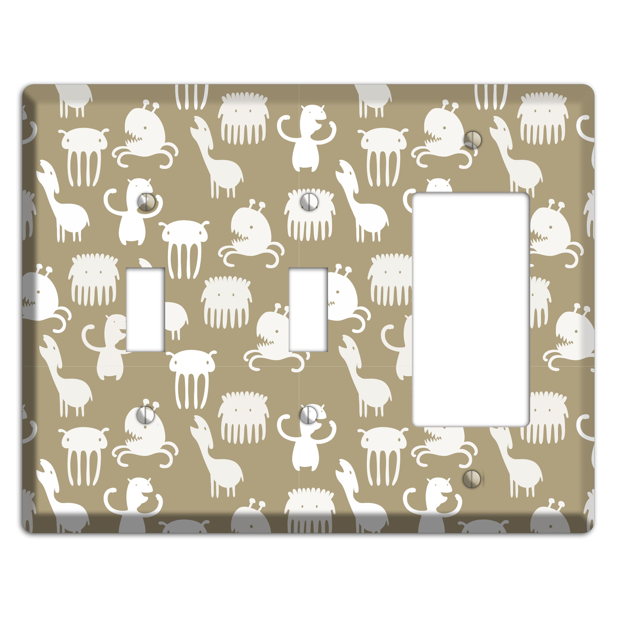 Sily Monsters Brown and White 2 Toggle / Rocker Wallplate