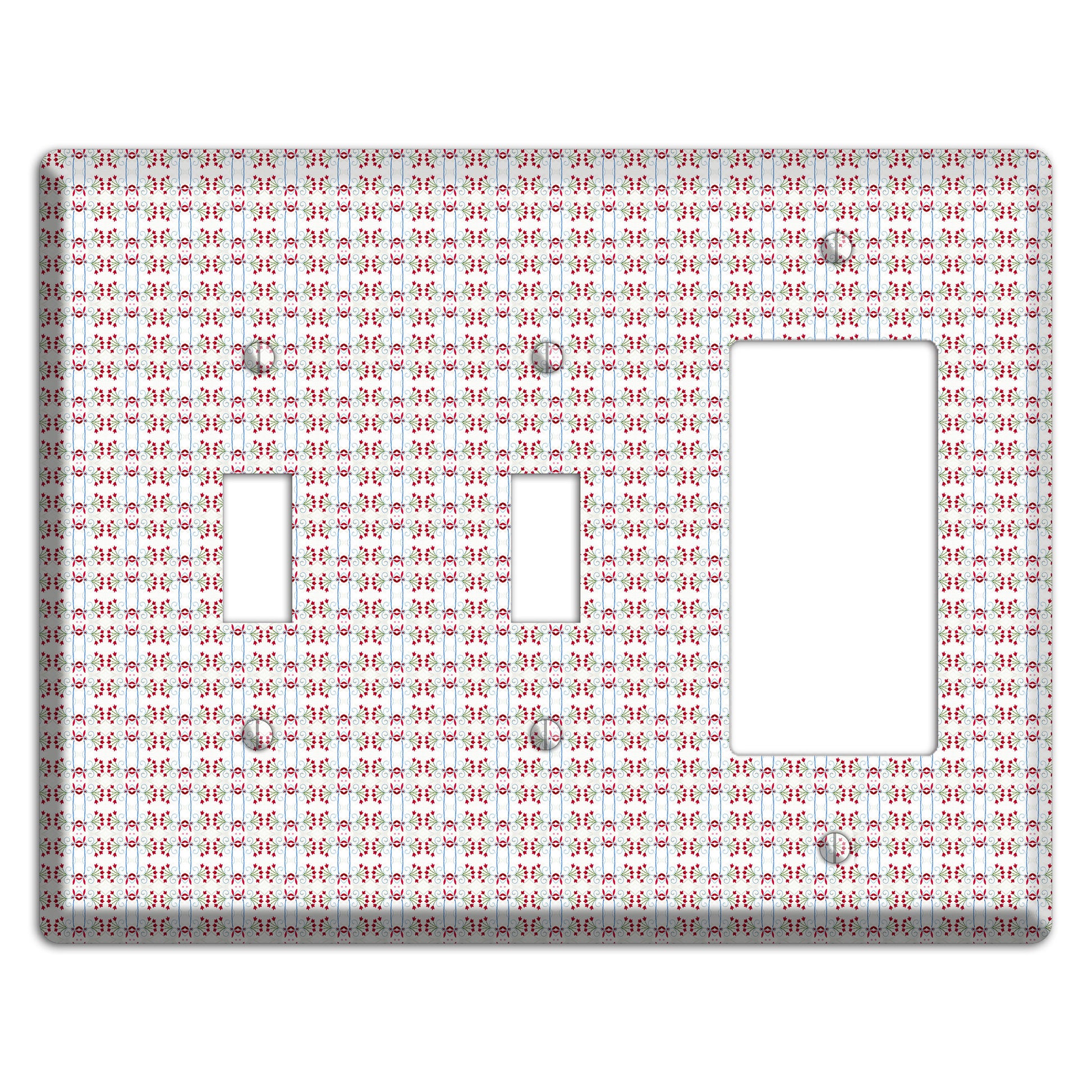 White with Red Blue Tapestry 2 Toggle / Rocker Wallplate