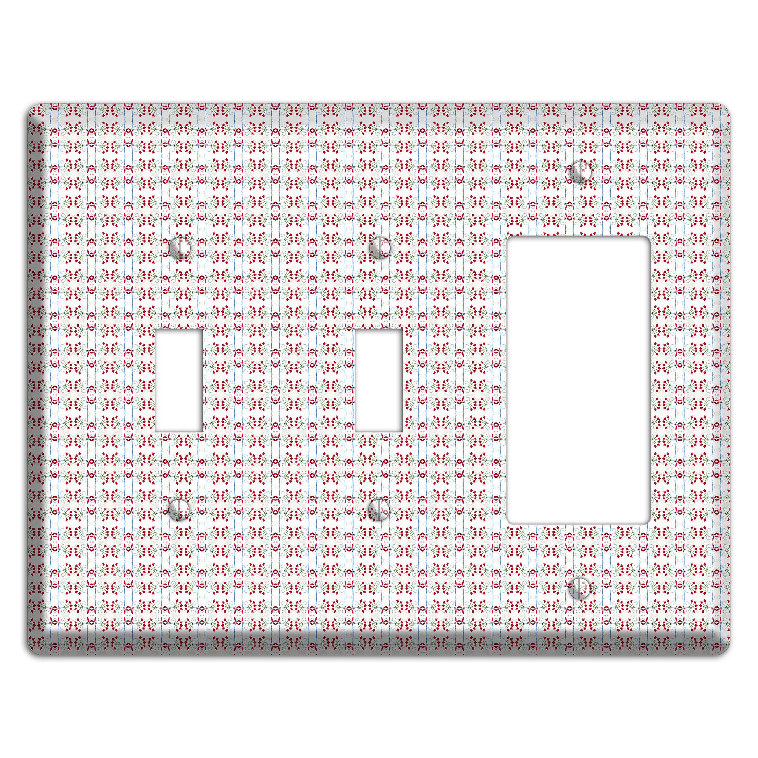 White with Red Blue Tapestry 2 Toggle / Rocker Wallplate