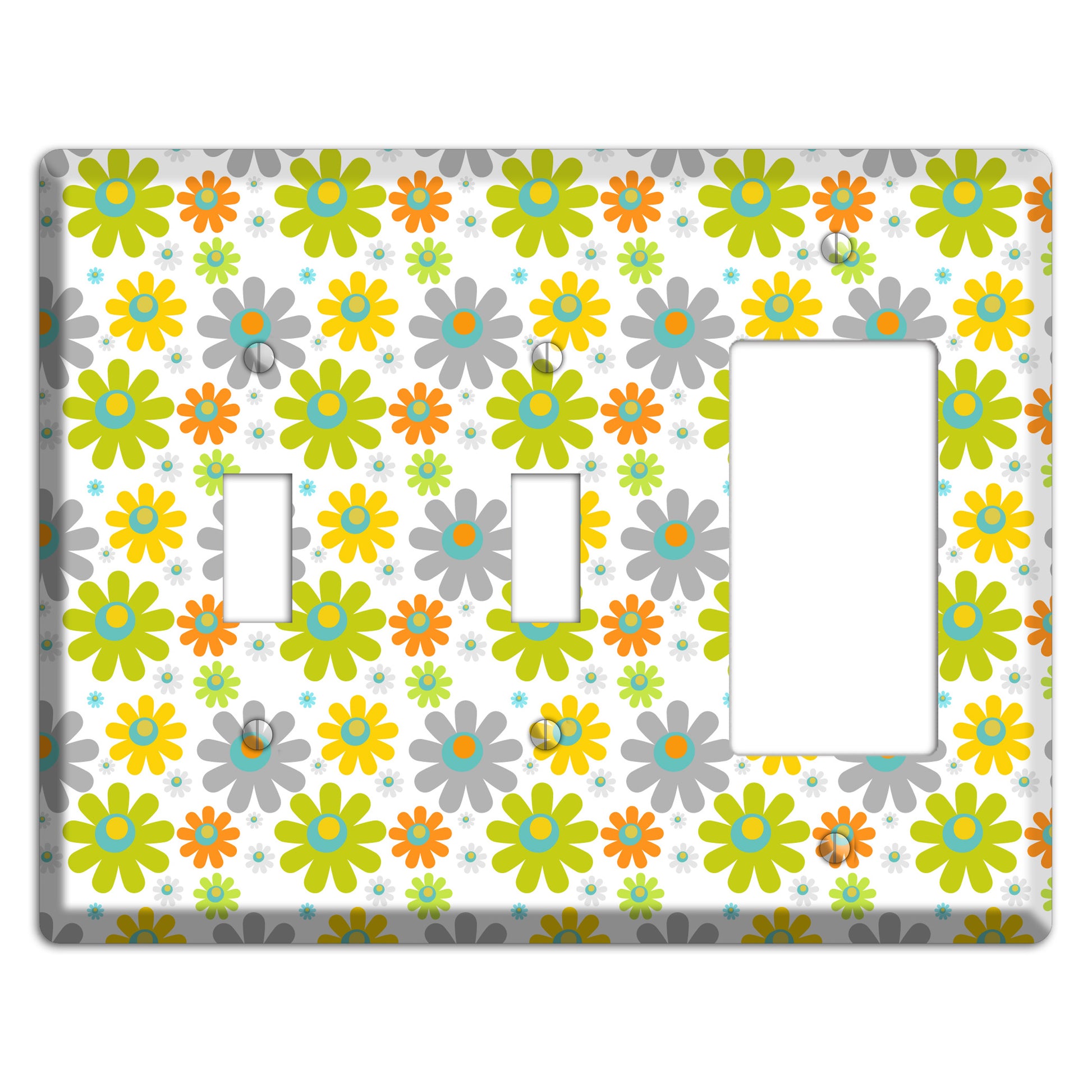 White and Yellow Flower Power 2 Toggle / Rocker Wallplate