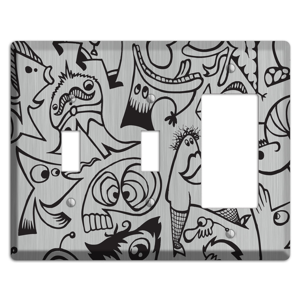 Whimsical Faces 2 Stainless Steel 2 Toggle / Rocker Wallplate
