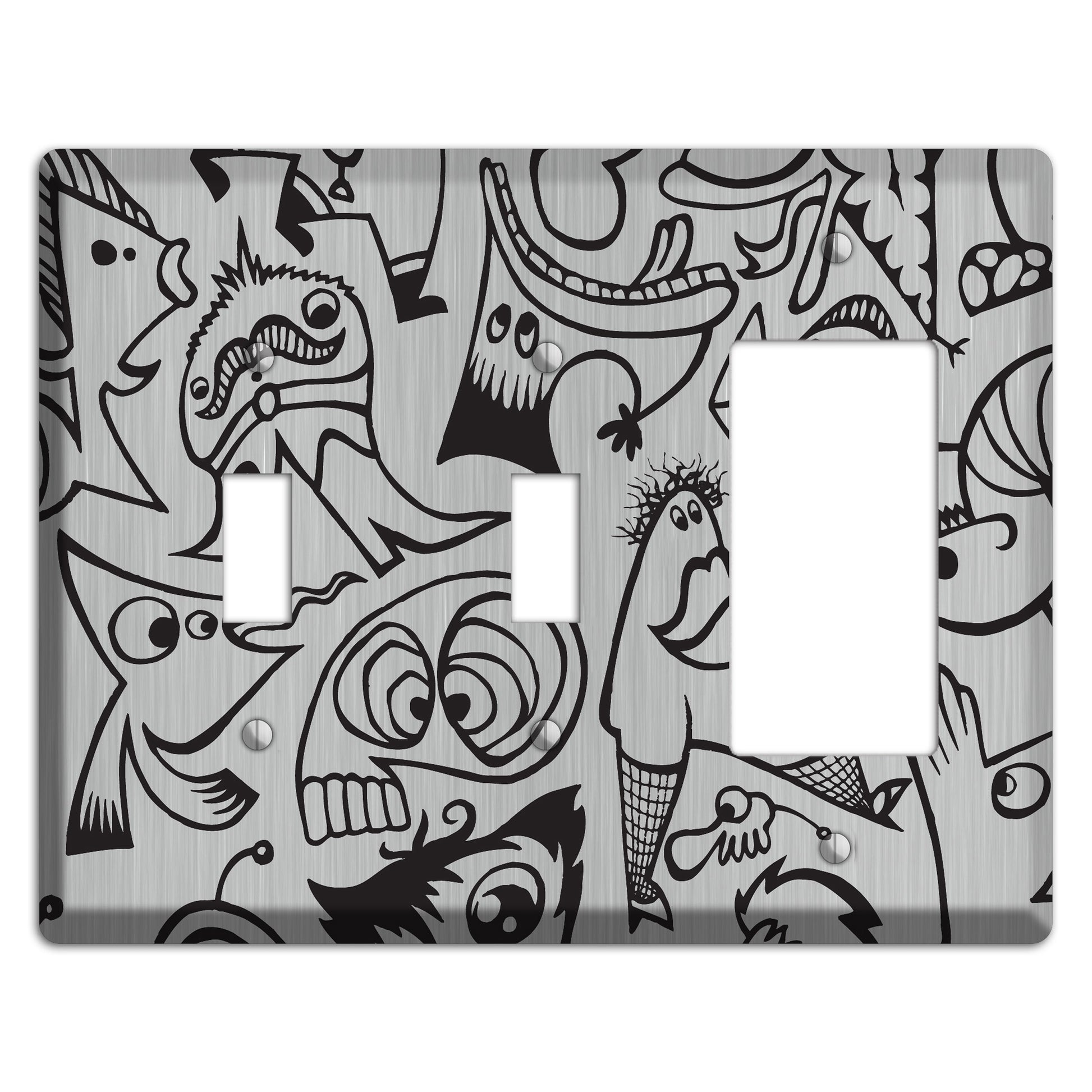 Whimsical Faces 2  Stainless 2 Toggle / Rocker Wallplate